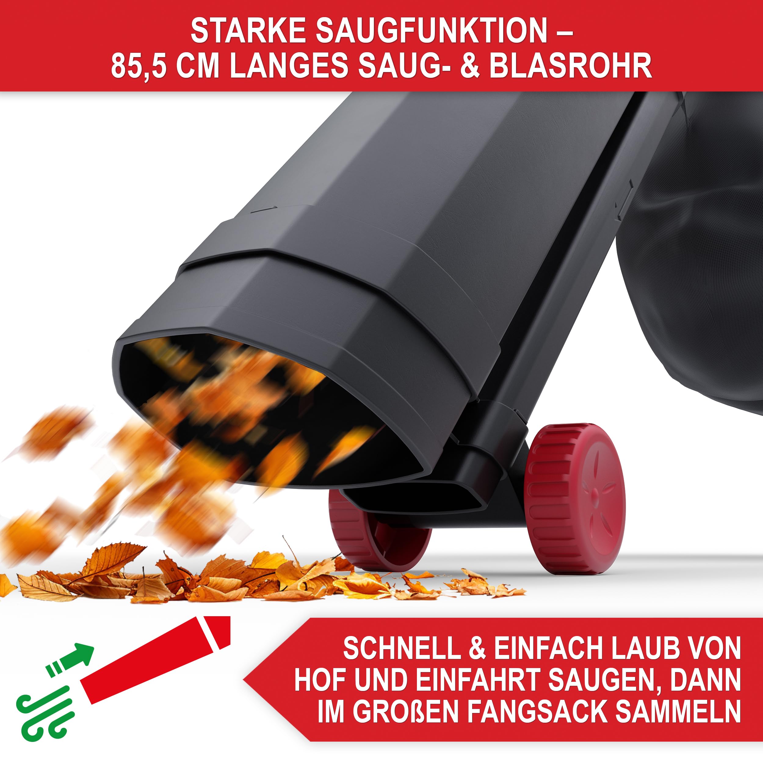ONBEST 3 in 1 Elektro Laubbläser – Gebläse, Sauger & Häcksler – 3200 Watt Elektro Motor – elektrischer Laubsauger mit Metall Häckselrad – inkl. Tragegurt – Laubgebläse, Laubsauger Elektro für Laub