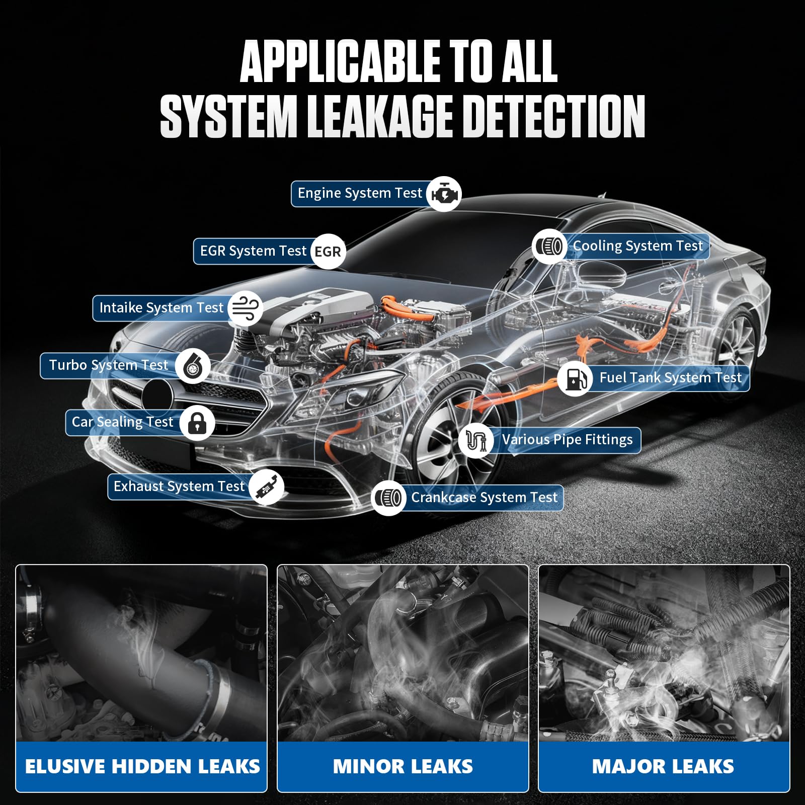 T80 Machine a Fumee Detection de Fuite avec Pompe à Air Intégrée, Détecteur de Fuite de Fumée Automobile Détection de Fuites de Vide pour Toutes Voitures