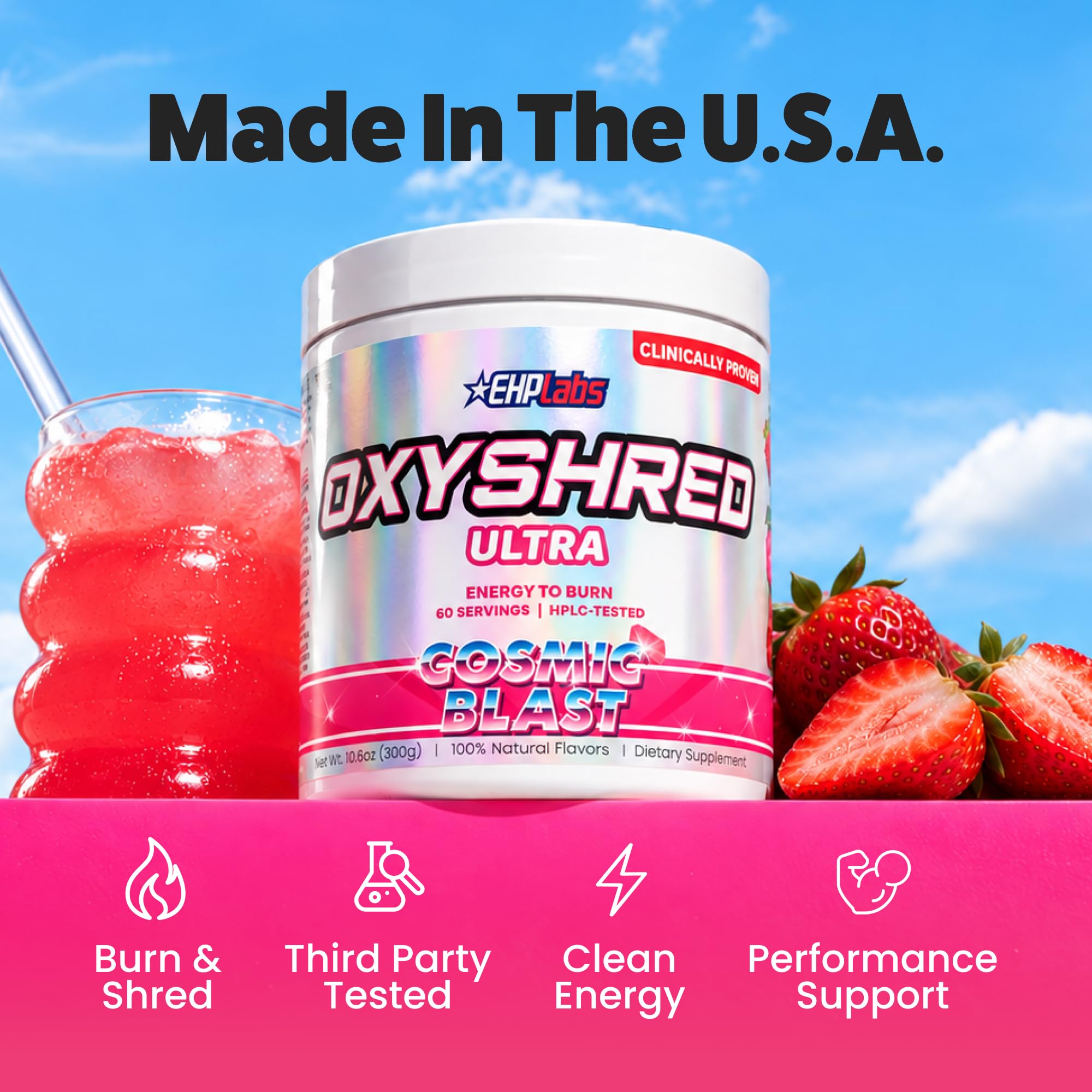 EHP Labs OxyShred Pre Workout Powder - Preworkout Powder with L Glutamine & Acetyl L Carnitine, Energy Boost Drink - Cosmic Blast, 60 Servings — Amazon image 3