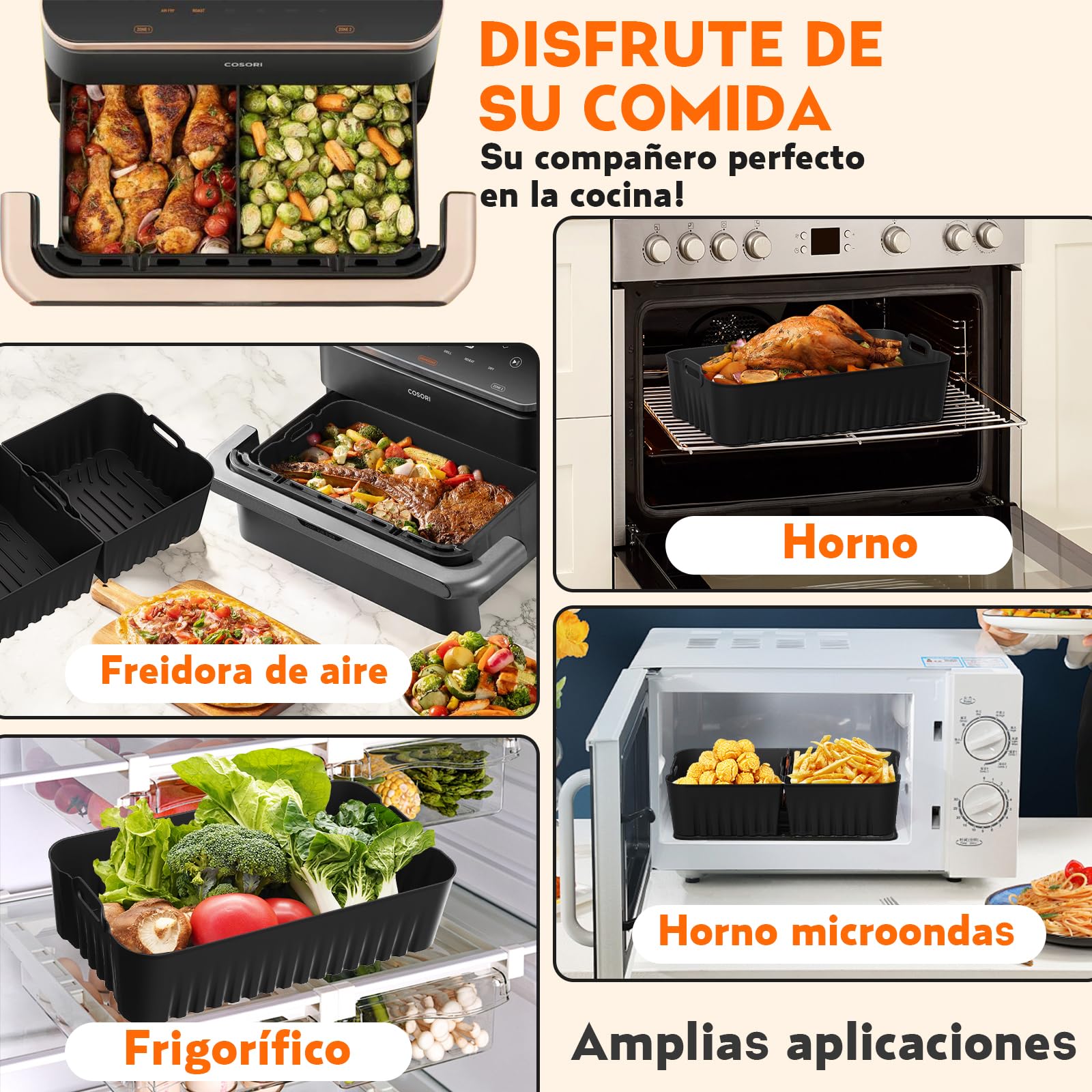 Molde Silicona Freidora de Aire para COSORI Dual Blaze TwinFry 10L,17 Piezas Reutilizable Accesorios Freidora de aire,para Air Fryer, Microondas, Horno Moldes de Silicona