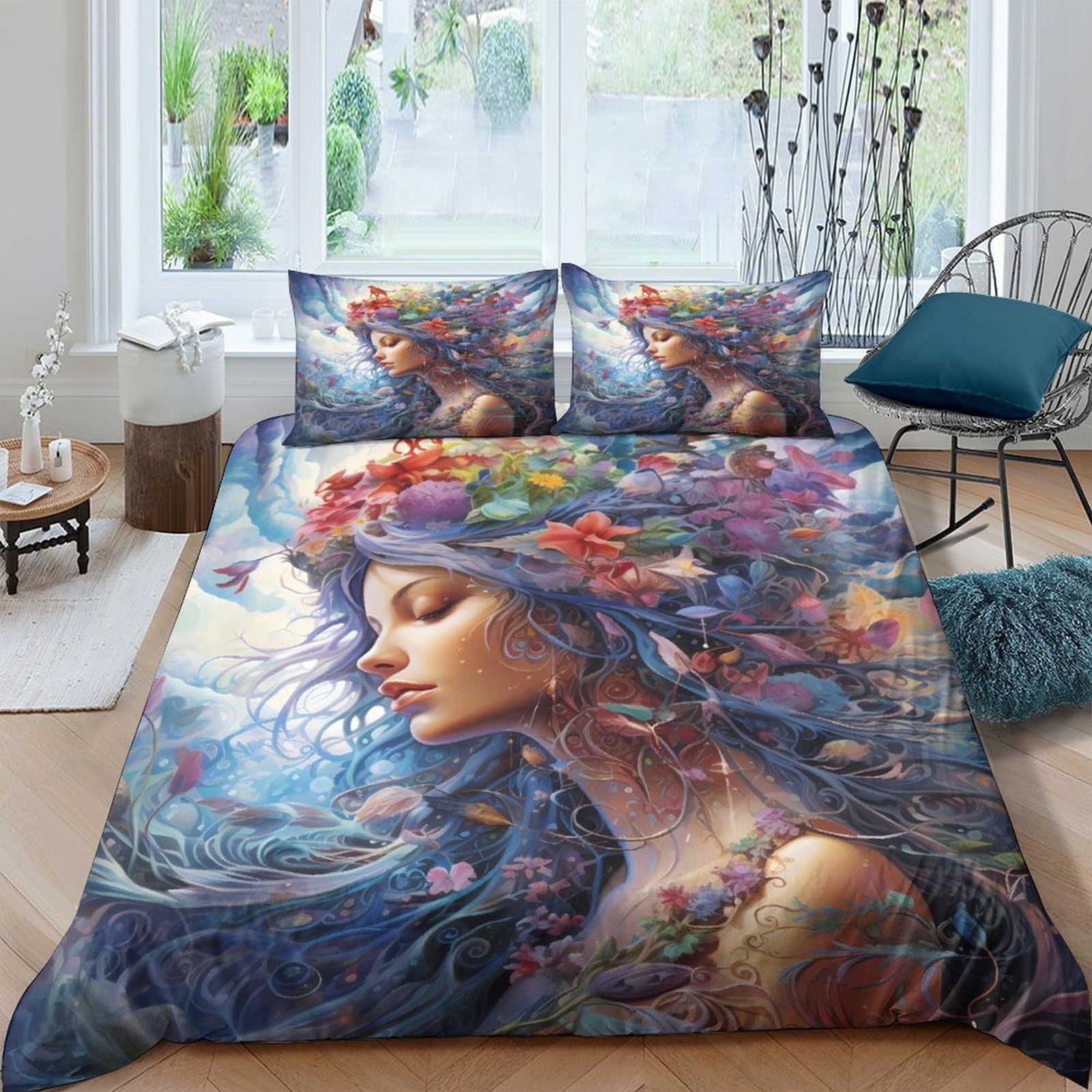 Parure de lit papillon 3D 200x200 cm avec housse de couette en microfibre et taies d'oreiller