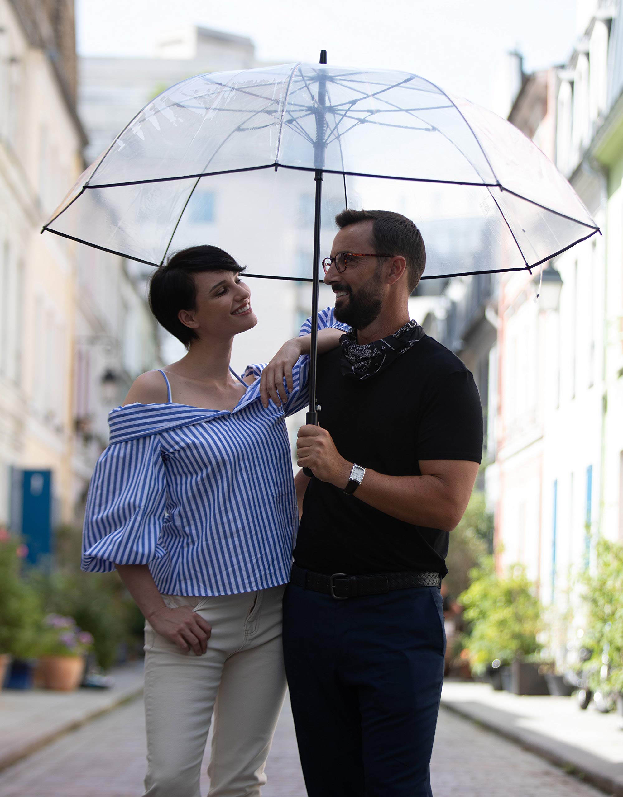 SMATI Duży przezroczysty parasol - ślub z białą obwódką - odporny na wiatr - bardzo duży