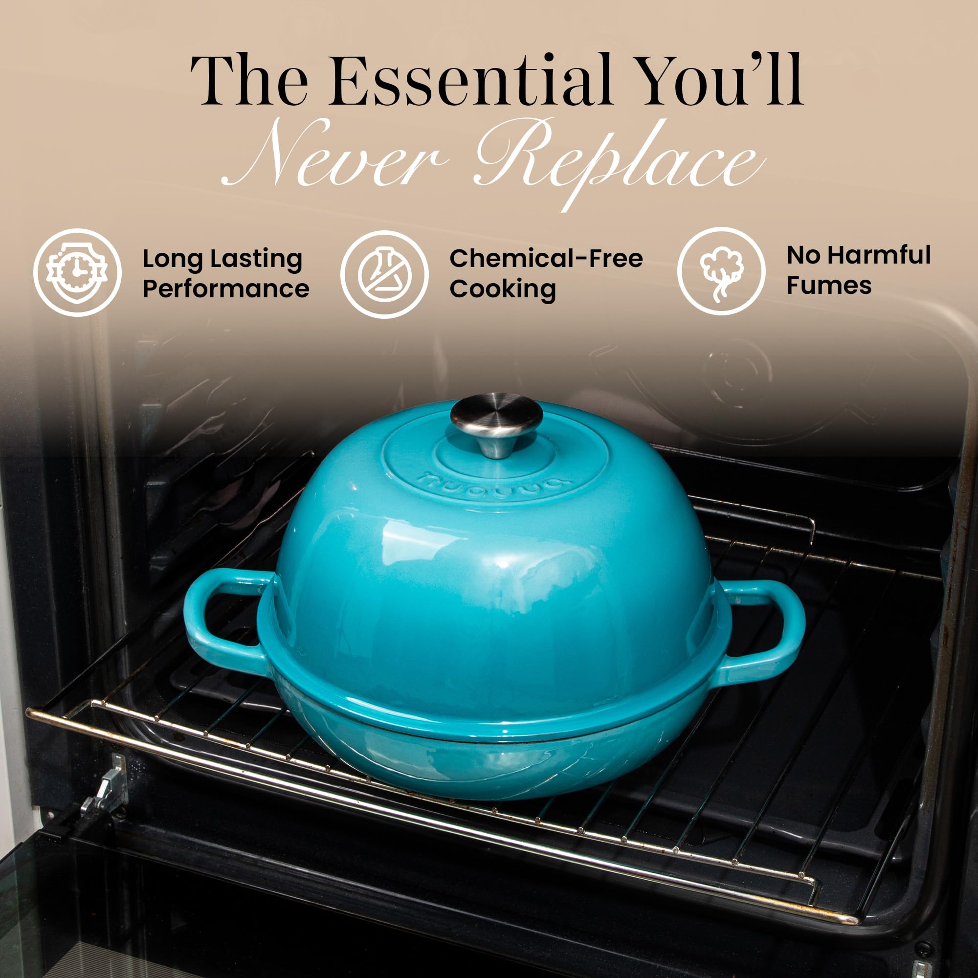 Casseruola in Ghisa Smaltata con Coperchio – Forno Olandese per Pane e Lievitati – Pentola in Ghisa per Cottura del Pane – Blu Chiaro, 5.68 Litri, 22cm – by Nuovva