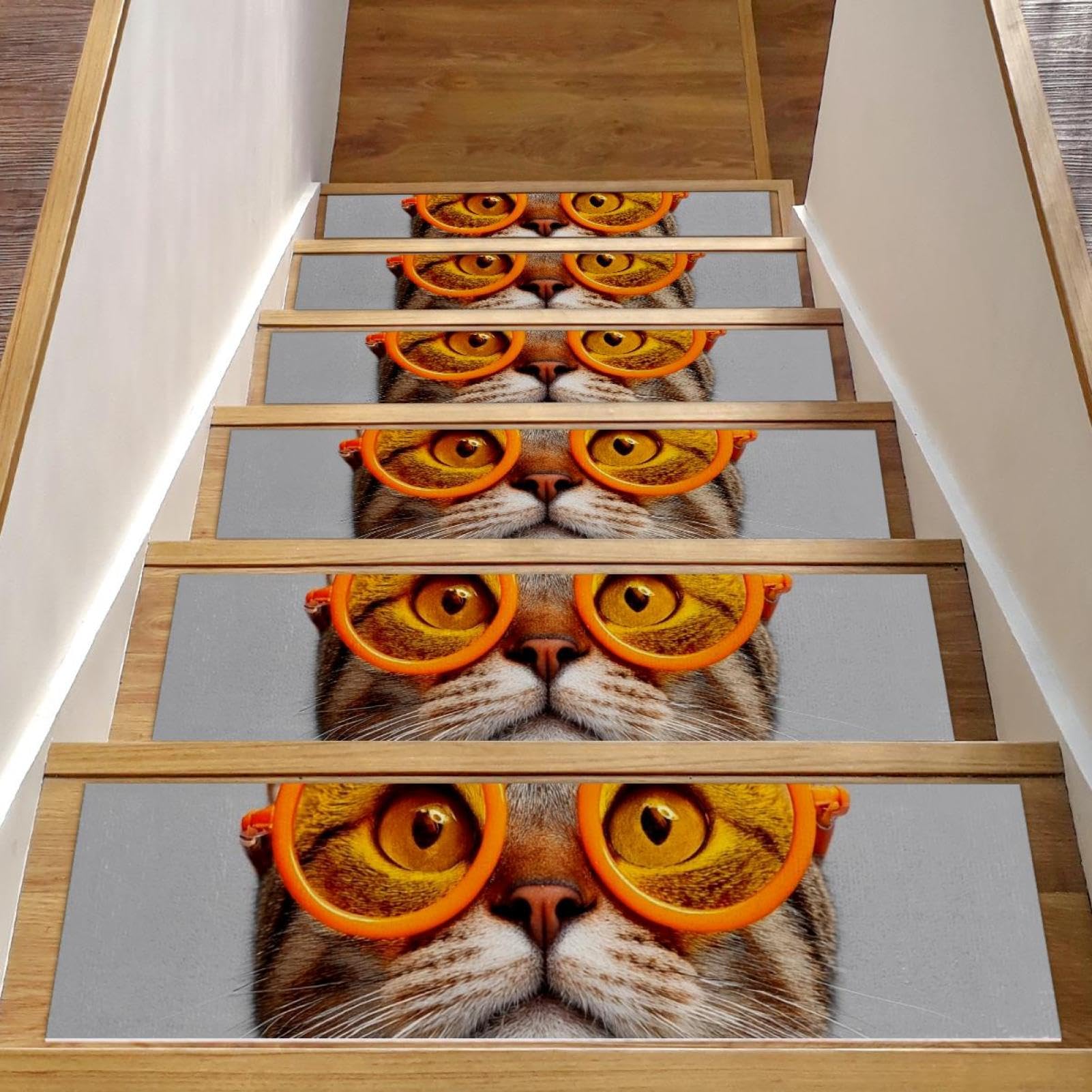 Tapis d'escalier antidérapants escaliers en bois d'intérieur 20,3x76,2 cm chat
