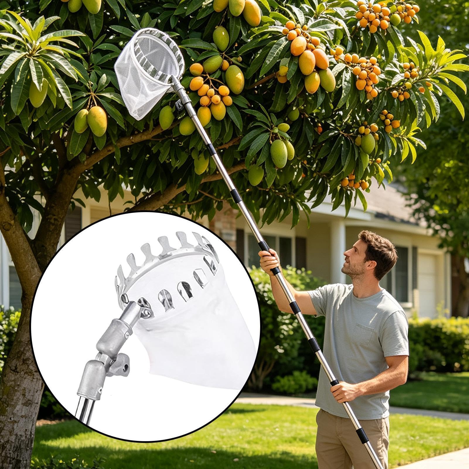 Attrezzo Raccoglifrutta Regolabile 10 Sezioni Estensibile In Acciaio | Teste A Cestello Raccoglifrutta Per Bacche Mango Ciliegia Limone Arancia Avocado Pesca Noce Pinoli Verdure