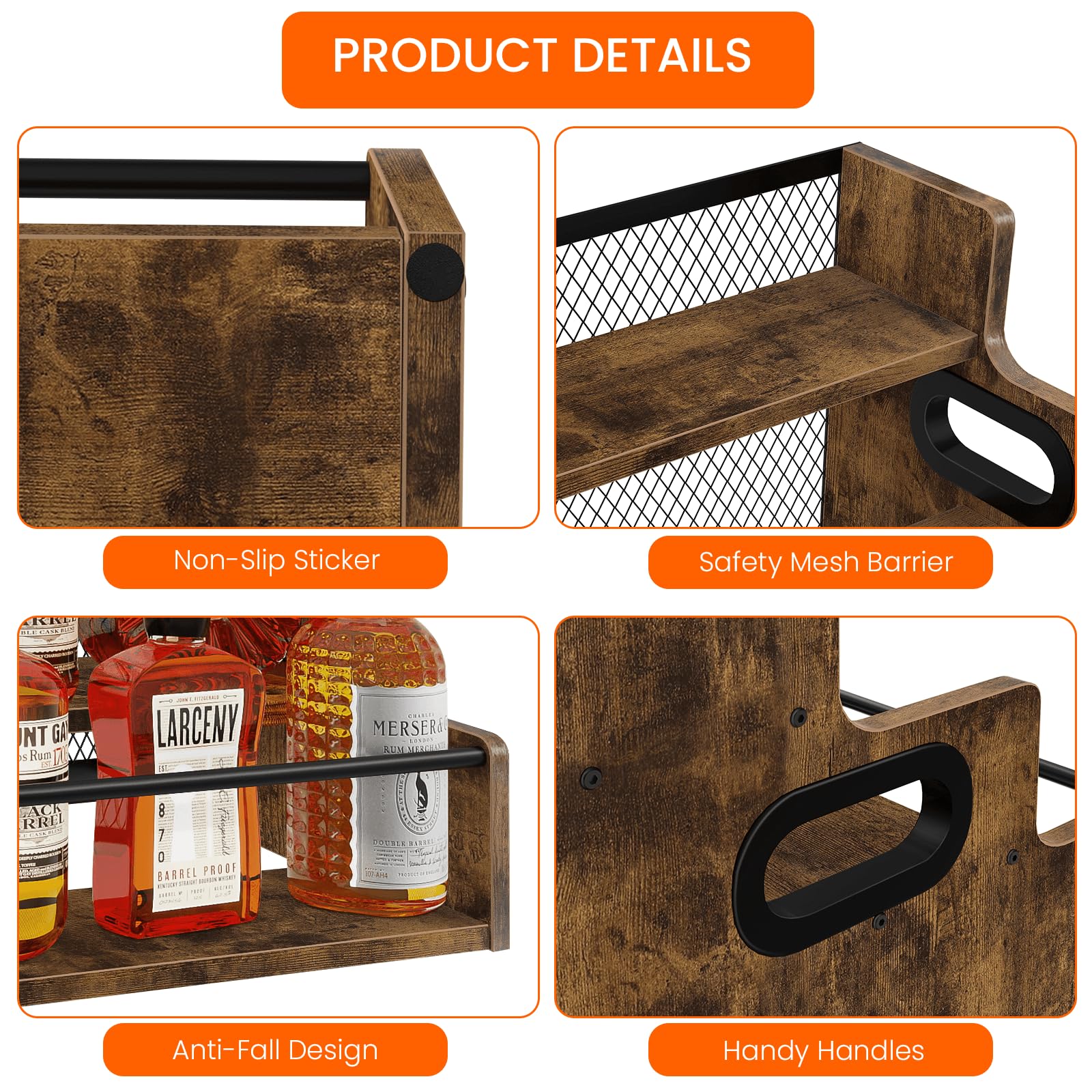 Estante de exhibición de botellas de licor, organizador de jarabe de café de 3 pasos, estante para licor de encimera, minibar, gabinete de licor, soporte de estante de bar retro para bebidas 4