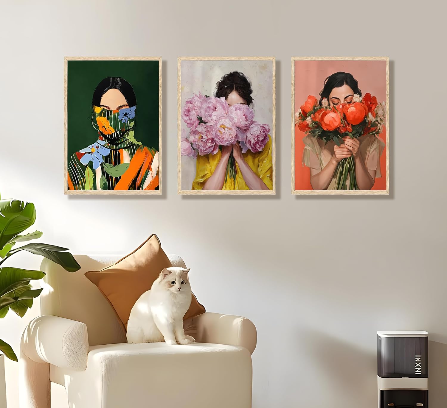 JWDXNOOK 3Pcs Abstract Women and Flowers Wall Art Modern Female Floral Portrait Canvas Paintings Print Minimalist Color Poster Wall Decor Suitable for Living Rooms Bedrooms and Bathrooms (Unframed)