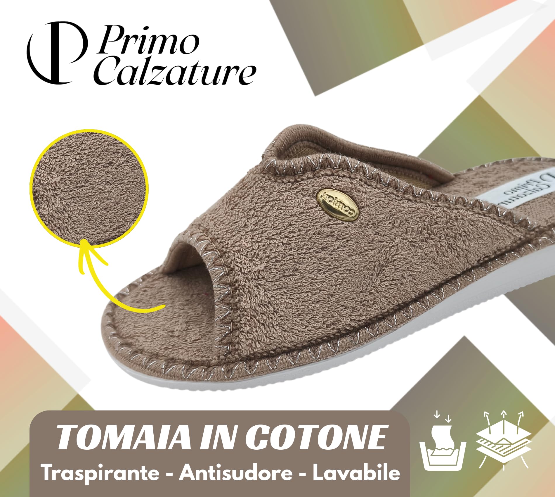 Le Cotonelle Chaussons ouverts pour femme, pantoufles d'été en éponge et coton, pantoufles maison avec talon et antidérapant