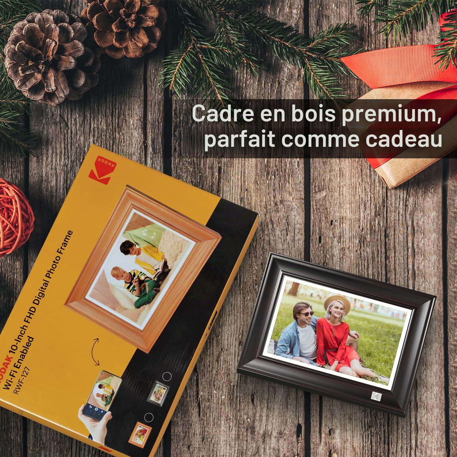 KODAK Cadre Photo Numérique WiFi 6, 10 Pouces FHD 1920 * 1200 Écran Tactile | Cadre Numérique Photo avec Mémoire de 64Go, Rotation Automatique, Cadre Photo Électronique Partage d'images et Vidéos via App