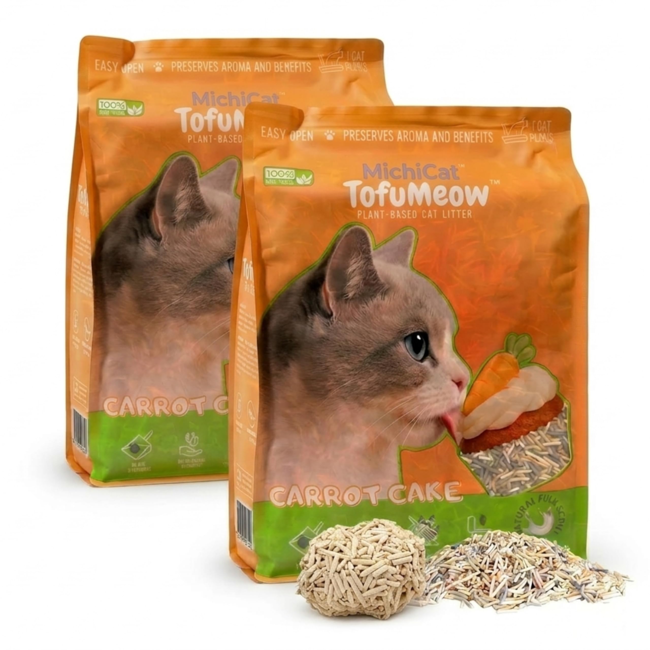 MichiCat Arena de Tofu para Gatos TofuMeow, 6 kg (2x3kg) Arena Aglomerante para Gatos Vegetal Biodegradable, Libre de Polvo, Control de Olores Avanzado, Desechable en WC — view 10
