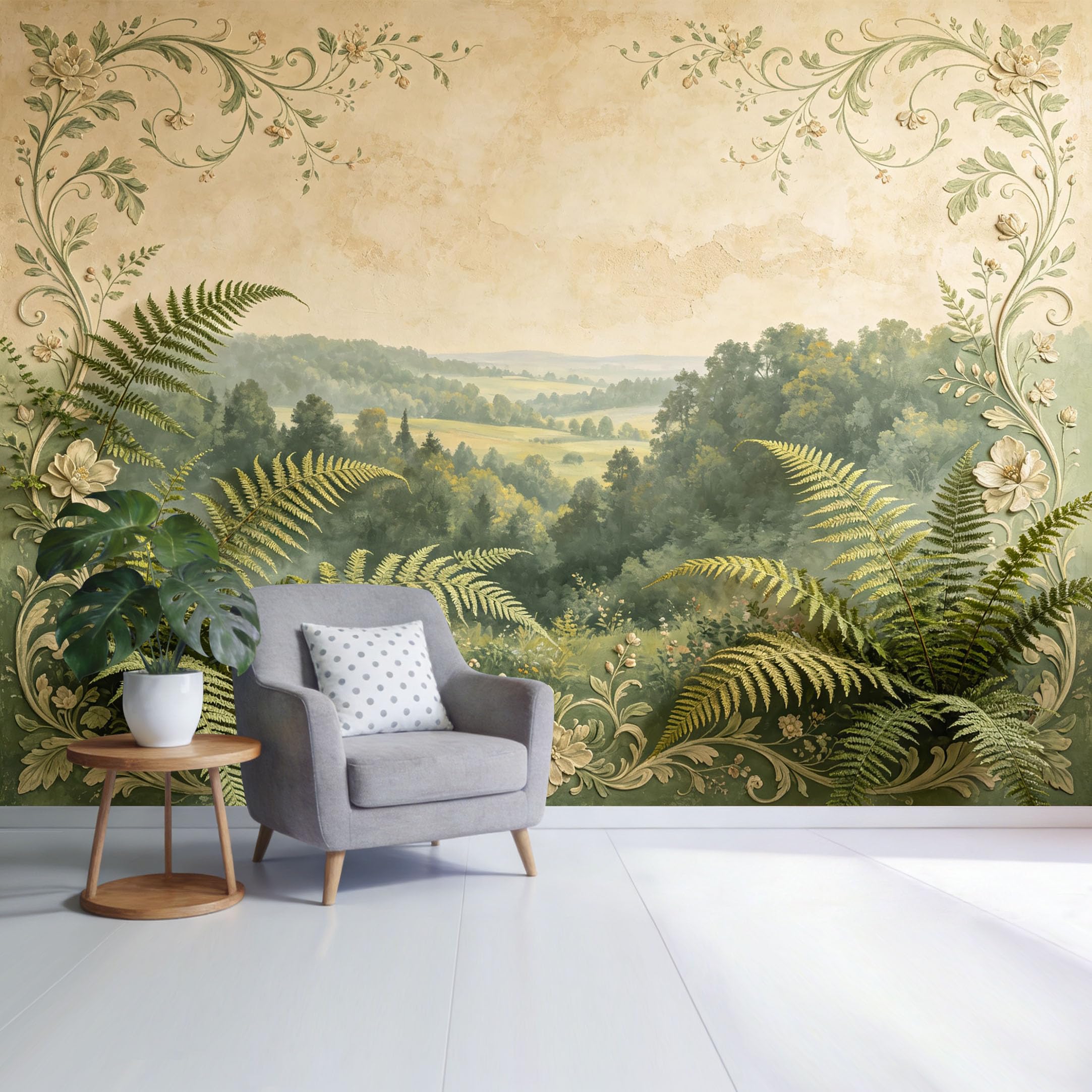Custom Size Wall Mural Botanical Forest Fern Landscape Vintage Nature Painting SelfAdhesive Wall Fabric Removable Wallpaper for Home Office Decor