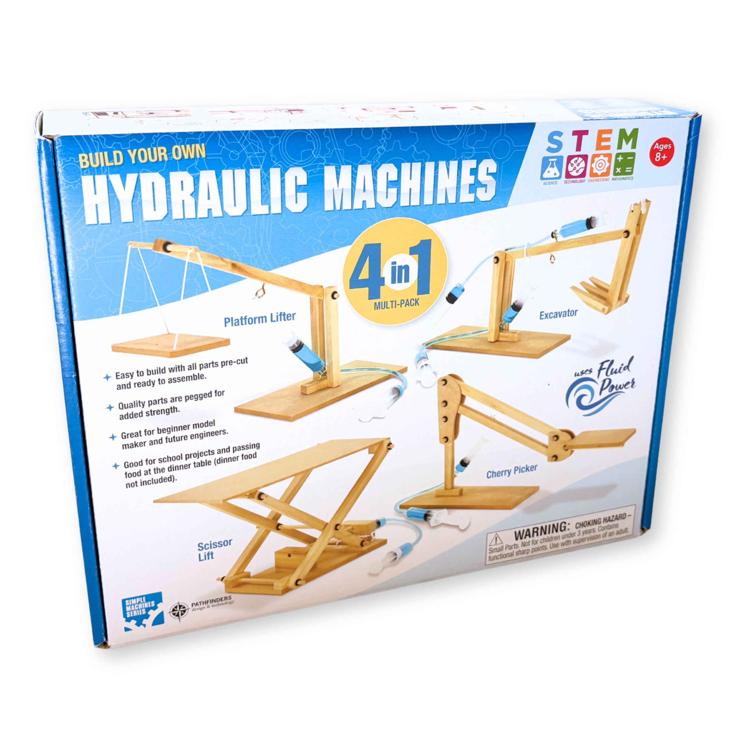 PATHFINDERS STEM Kit- Hydraulics 4-in-1– Build 4 Hydraulic Machines | Engineering Model Kit for Kids 8+ | Educational Science Toy | Learn Physics &