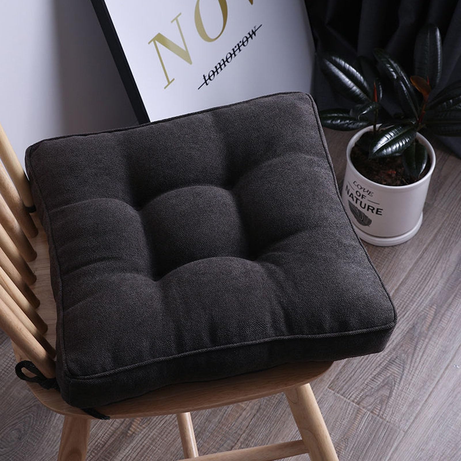 Washable Extra Thick Chair Cushion Set of 4 - Soft Comfortable Indoor Replacement Cushions with Ties, Non Slip Outdoor Dining Chair Pads