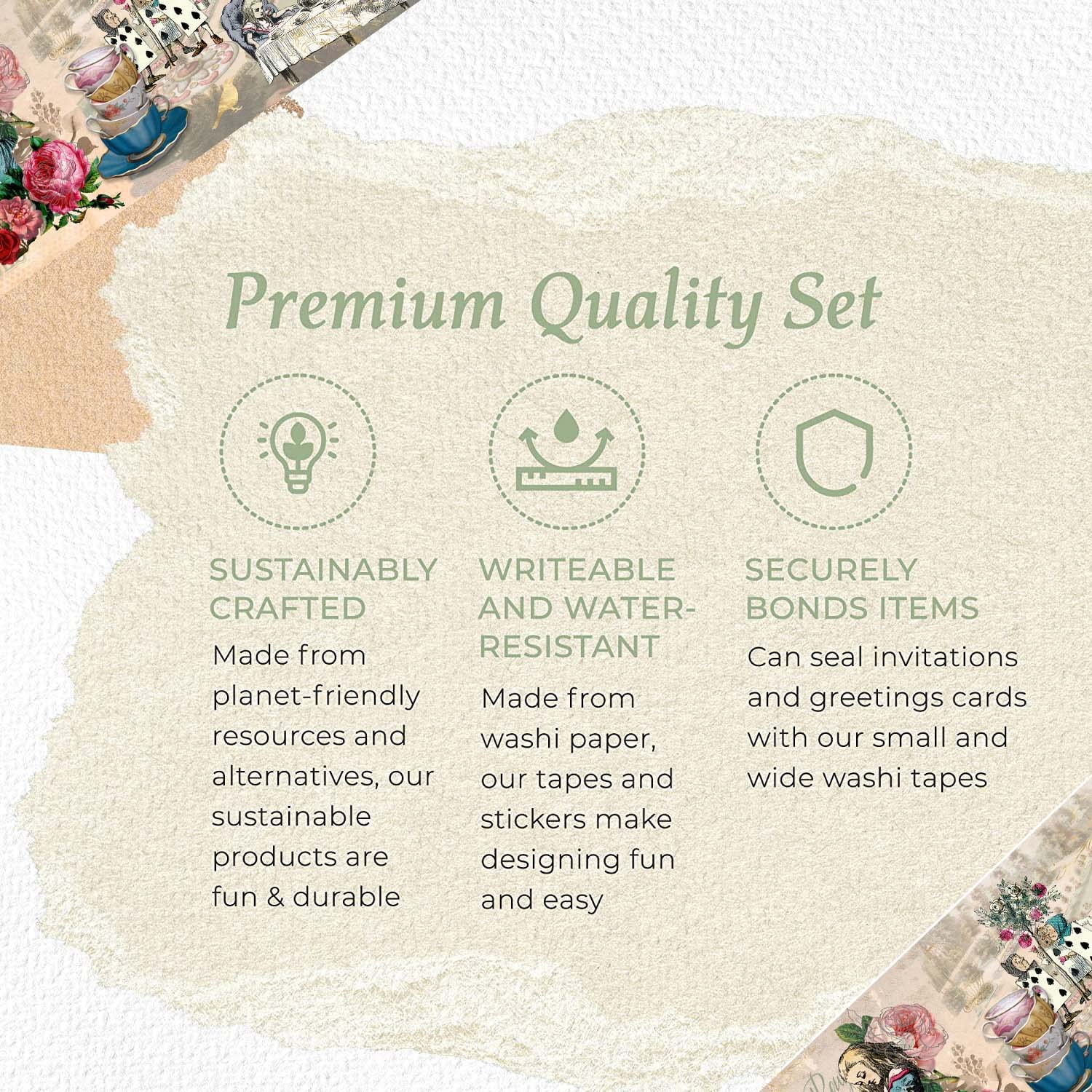 Alice au pays des merveilles - Ruban washi extra large en feuille d'or pour scrapbooking, travaux manuels, journaux, cartes de bricolage, décorations de goûter
