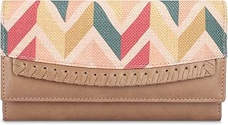 Ladyluxe Collection Printed Handicraft Fabric & Faux Leather Womens Wallet Clutch Ladies Purse with Multiple Card Slots (Cream-Wave Design) - 78% OFF Deal at ₹539 on Amazon | Valzo
