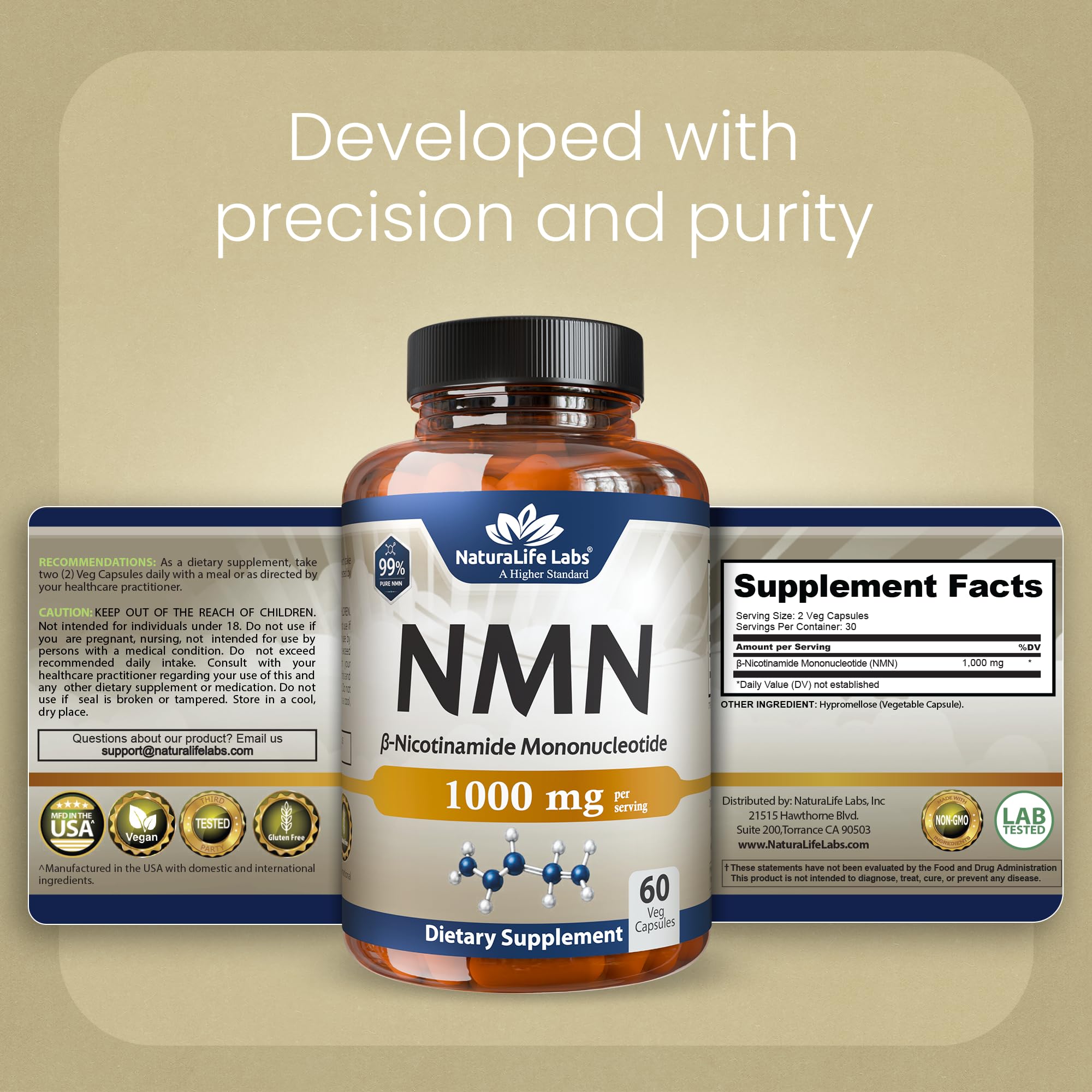NaturaLife Labs NMN 1000 mg per Serving – Nicotinamide Mononucleotide 99% Pure – 60 Veg Capsules – Non-GMO – Gluten Free – Vegan — Amazon image 8