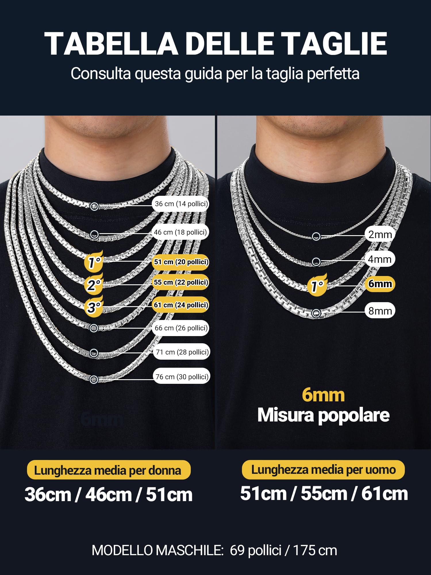 PROSTEEL Uomo Collana Catena Scatola Piatta Grande Robusta Sottile, Larghezza 4 mm 6 mm, Acciaio inossidabile/Placcato Oro 18K, Stile Hip Hop Punk, Argento Nero Oro, Regalo Perfettto (con Confezione)