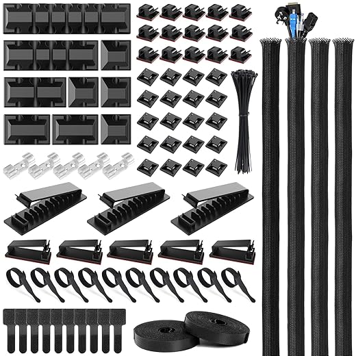 OneLeaf 183Pcs Cable Management Kit, Multifunction Wire Organizers for Cords, Cable Organizer for Desk, Computer Cord Management, Various Accessories Chord Organization for Home, Office, Data Centers