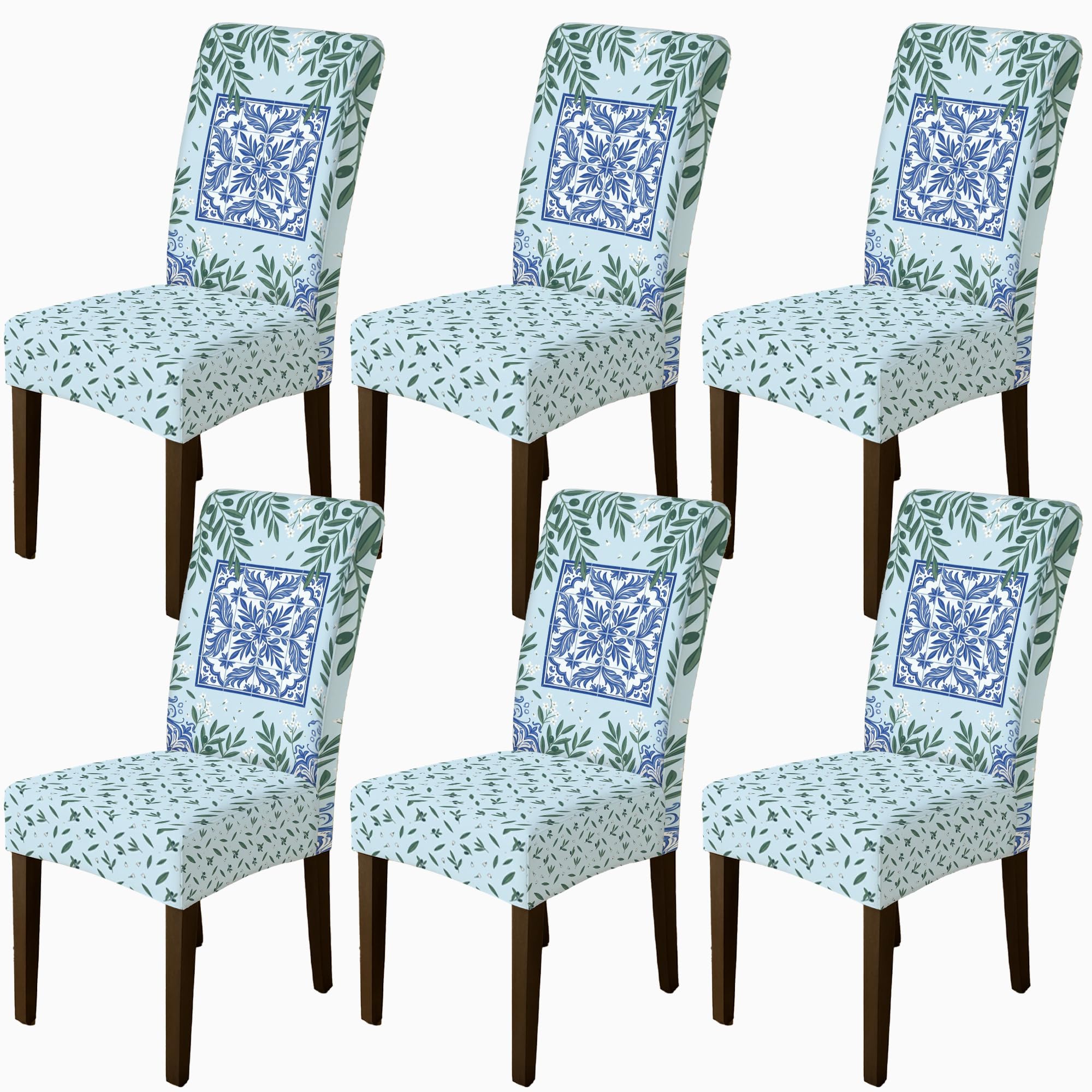 Housse de chaise de salle à manger moderne bleue lot de 6 amovible géométrique et lavable