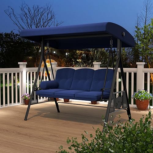 Miniatura 8 de AECOJOY Columpio para porche al aire libre, columpio de porche de 3 asientos con toldo ajustable, columpios al aire libre para adultos con cojines