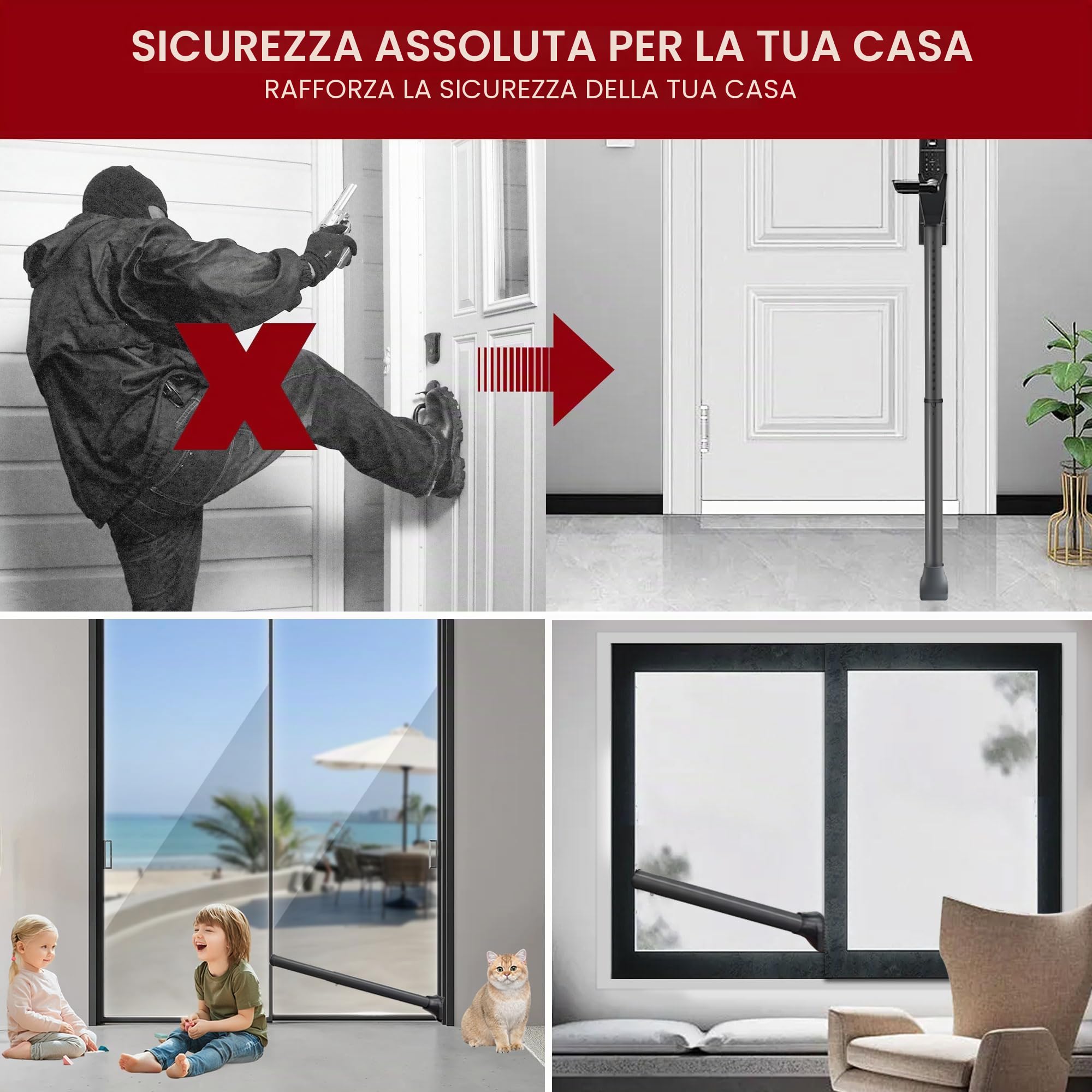 Nero Barra di Sicurezza per Porta d'Entrata - 1 Pack Sbarra Antiscasso, Blocco Porte