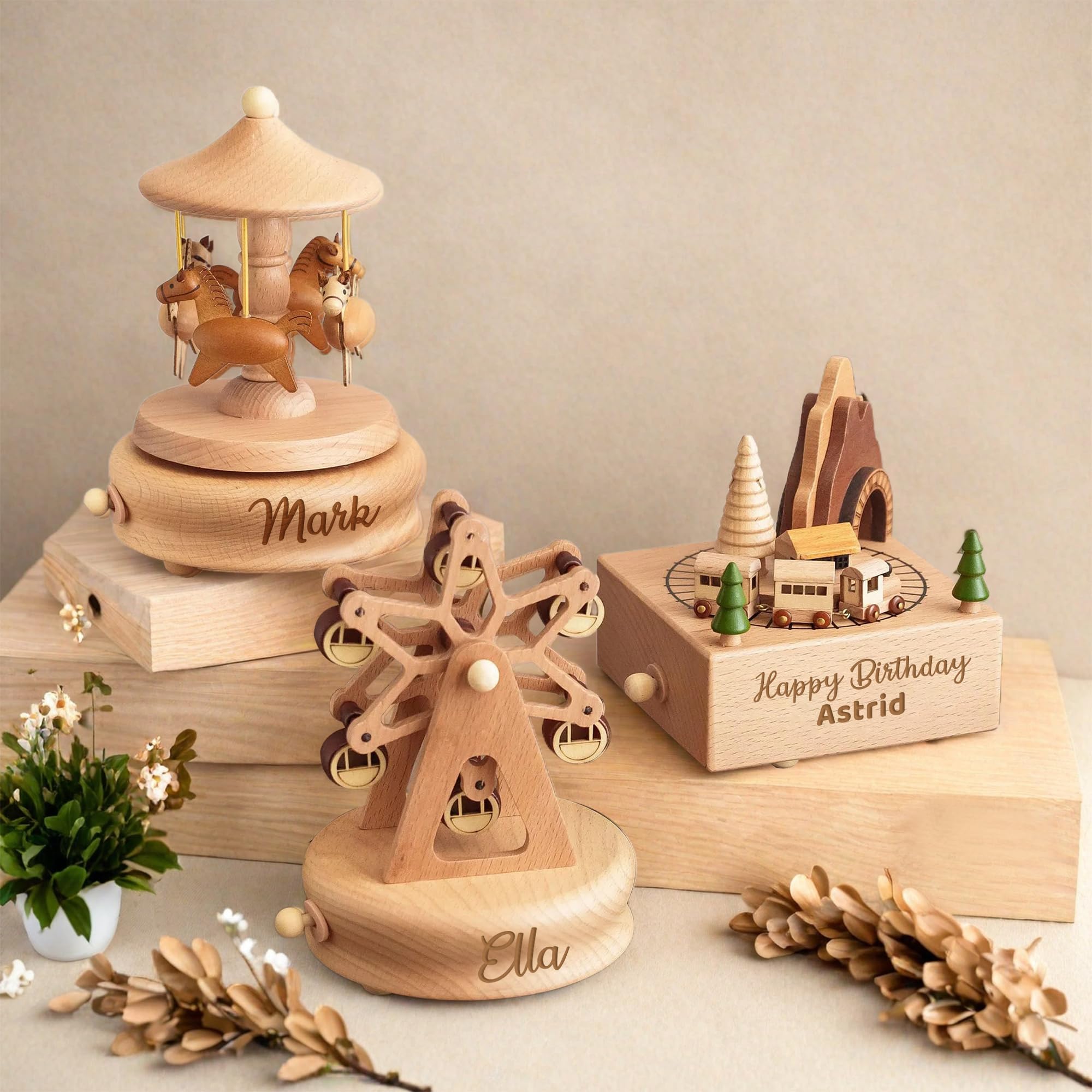Scatola di Musica in Legno Personalizzabile, Scatola di Musica in Legno Personalizzata Incisa a Mano, Scatola di Musica Personalizzata con Nome/Testo, Regali per Bambini Ragazze Ragazzi Figlia