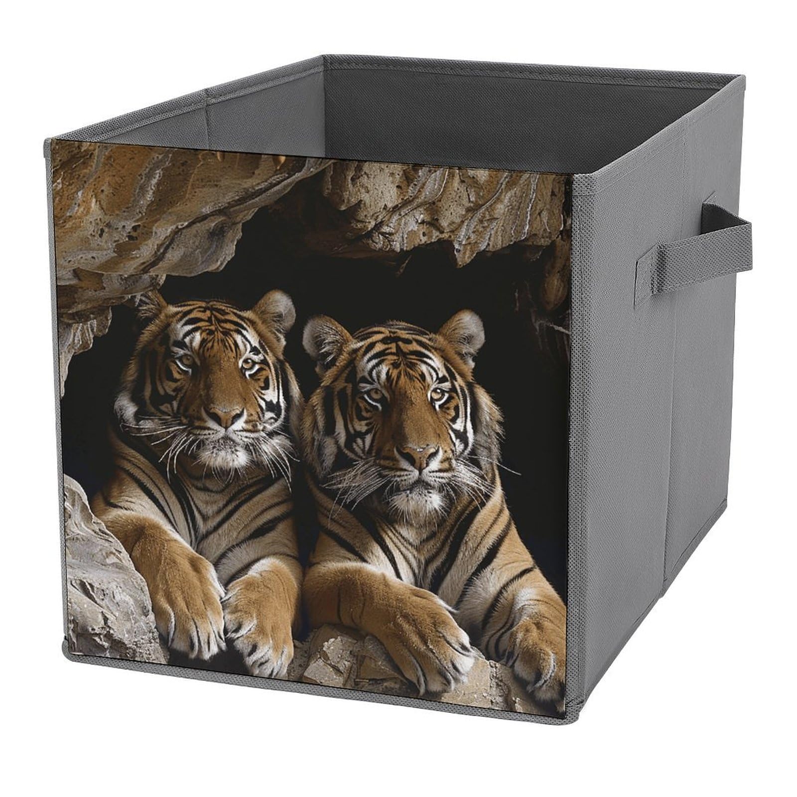 NONHAI Collapsible Storage Bins with Dual Handles Fabric Storage Basket Foldable Cubes Organizer Baskets Tiger in Cave Storage Boxes for Organizing Clothing Cube Storage Organizer Bins