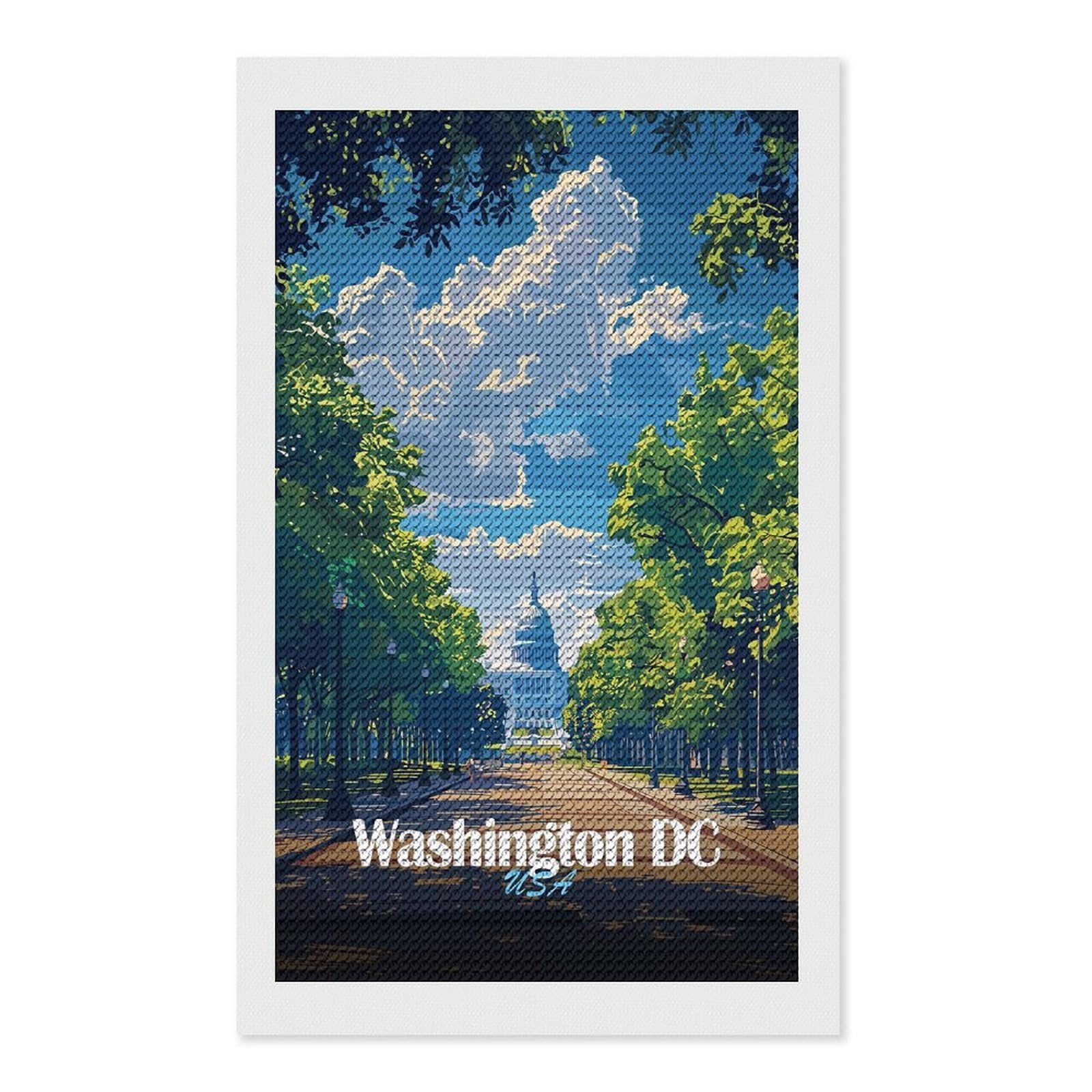 Junmoney Washington DC, USA, Capitol Building DIY Diamond Art Canvas Kit 12"x20", Farmhouse Decor, Vintage Style Decor, Handmade Wall Decor, Canvas Picture