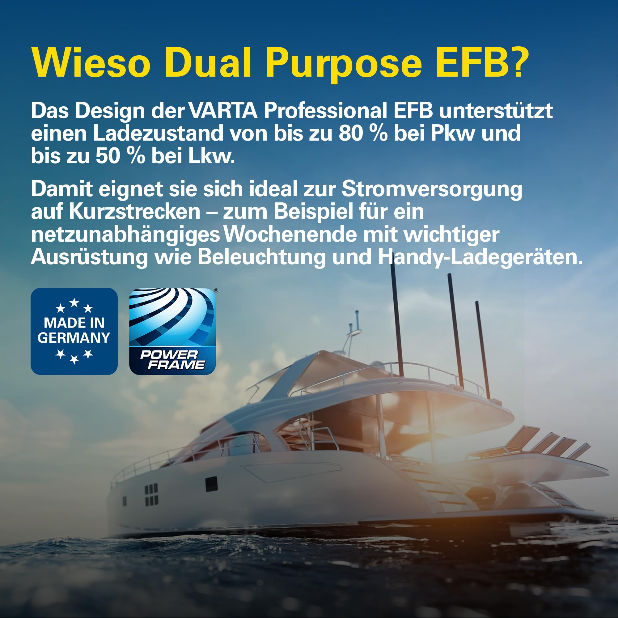 VARTA Professional Dual Purpose EFB (LED95) 12V 95Ah 850A - Nassbatterie für Wohnmobile, wagen & Boote - Resistente Starter- & Versorgerbatterie mittl. Energiebedarf - Bleisäurebatterie wartungsfrei