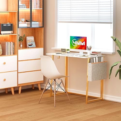 Miniatura 87 de 4NM Escritorio plegable pequeño de 31.6 pulgadas, escritorio plegable de oficina en casa, mesa de estudio para dormitorio pequeño que ahorra natural