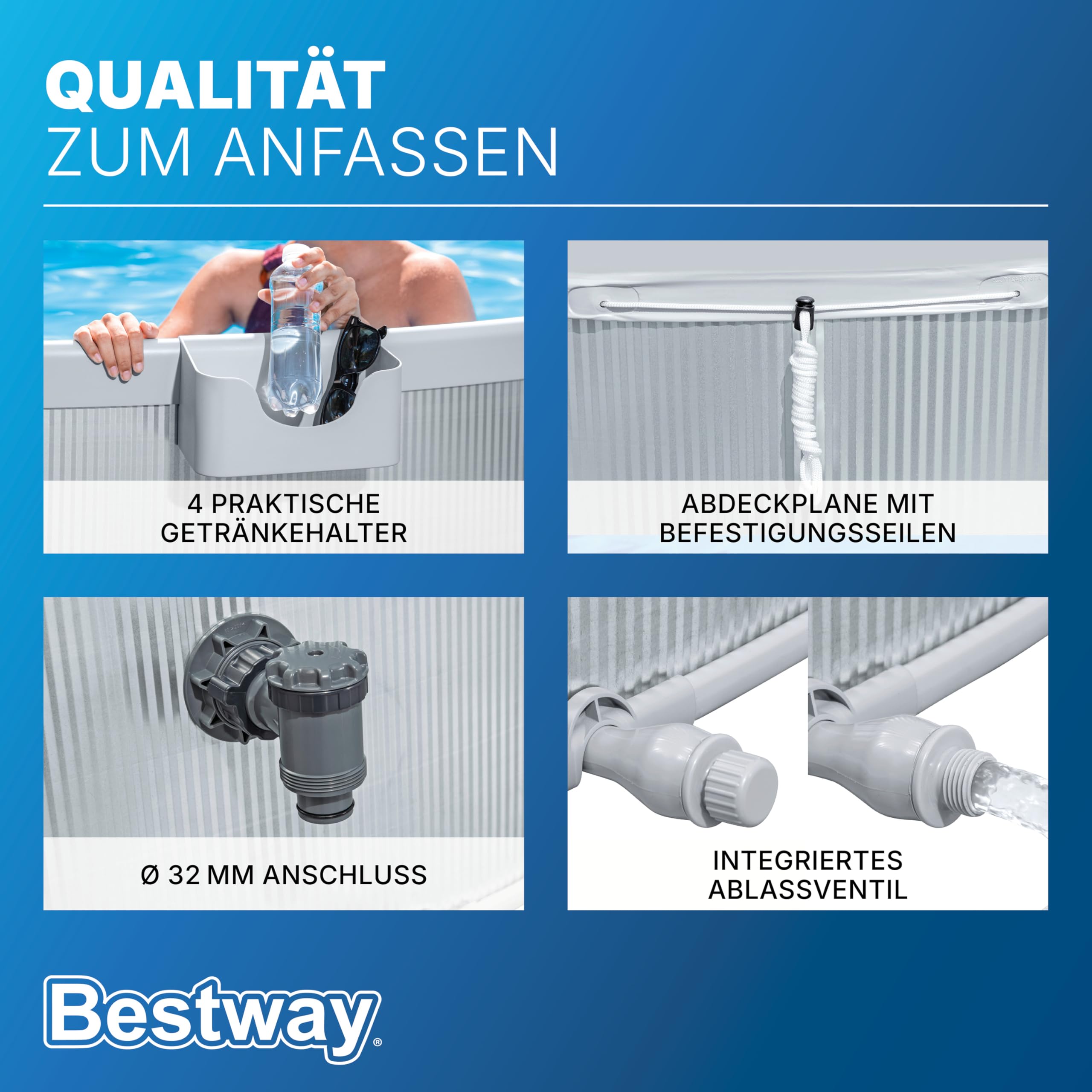 Bestway Stahlwandpool Set 305 x 61 cm, Rund, Grau – Aufstellpool mit Filterpumpe für den Garten, 3790 Liter Gartenpool im Industrial-Look
