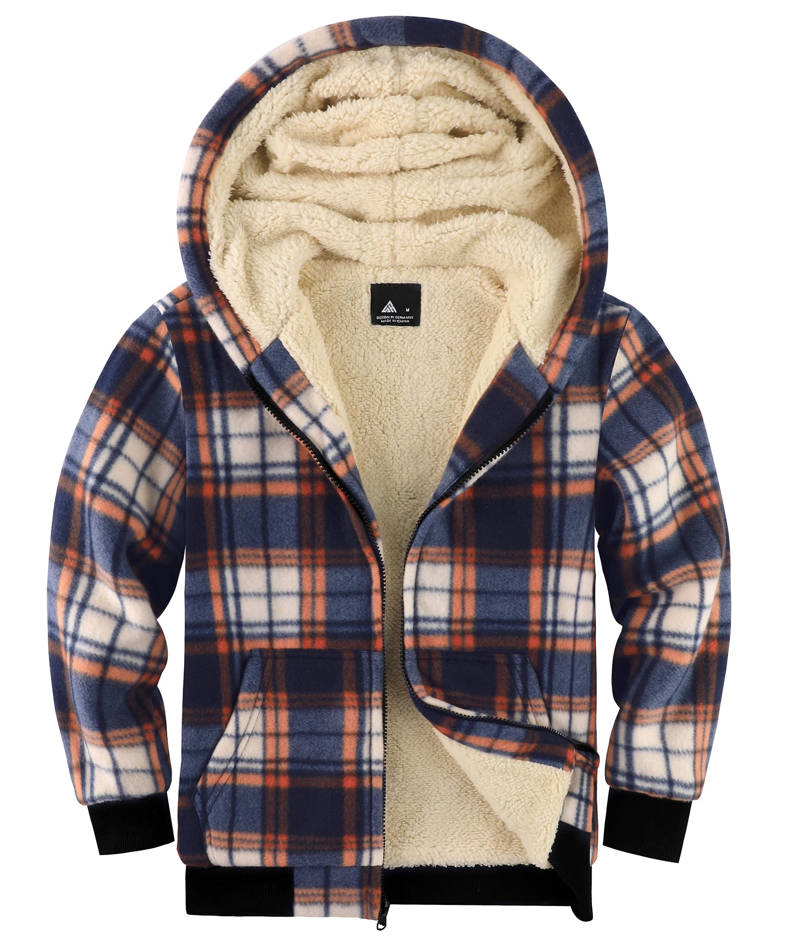 Chaqueta de forro polar con capucha para niños, unisex, cálida, con forro de sherpa, con cremallera, sudadera con capucha para niños, ropa de abrigo a cuadros