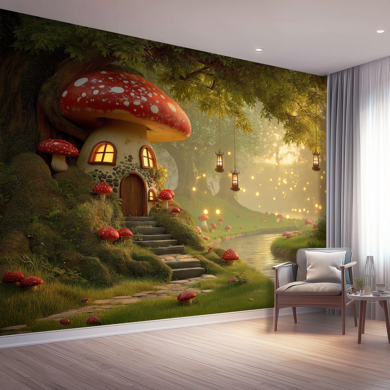 Papier peint panoramique intissé grand arbre fantasy pour creer une ambiance feerique au salon