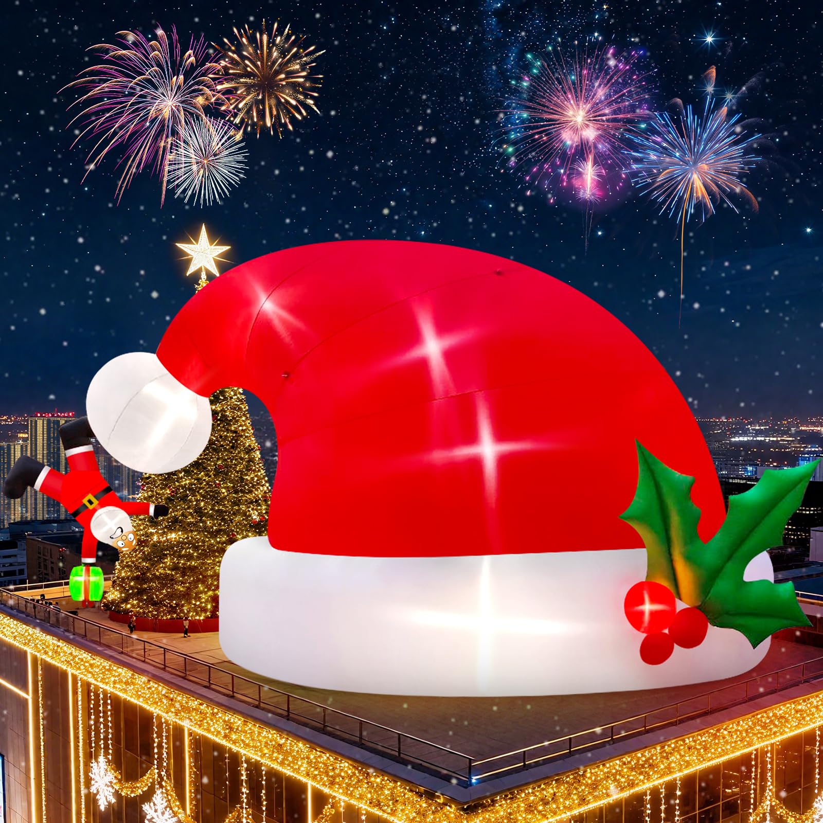 Kalolary 20 Feet Christmas Inflatables Outdoor Decorations, Blow Up Yard with Built-in Rotating LEDs for Indoor Large Outdoor Decor Yard Holiday Party Garden (20FT Santa Claus Hat) — image 1