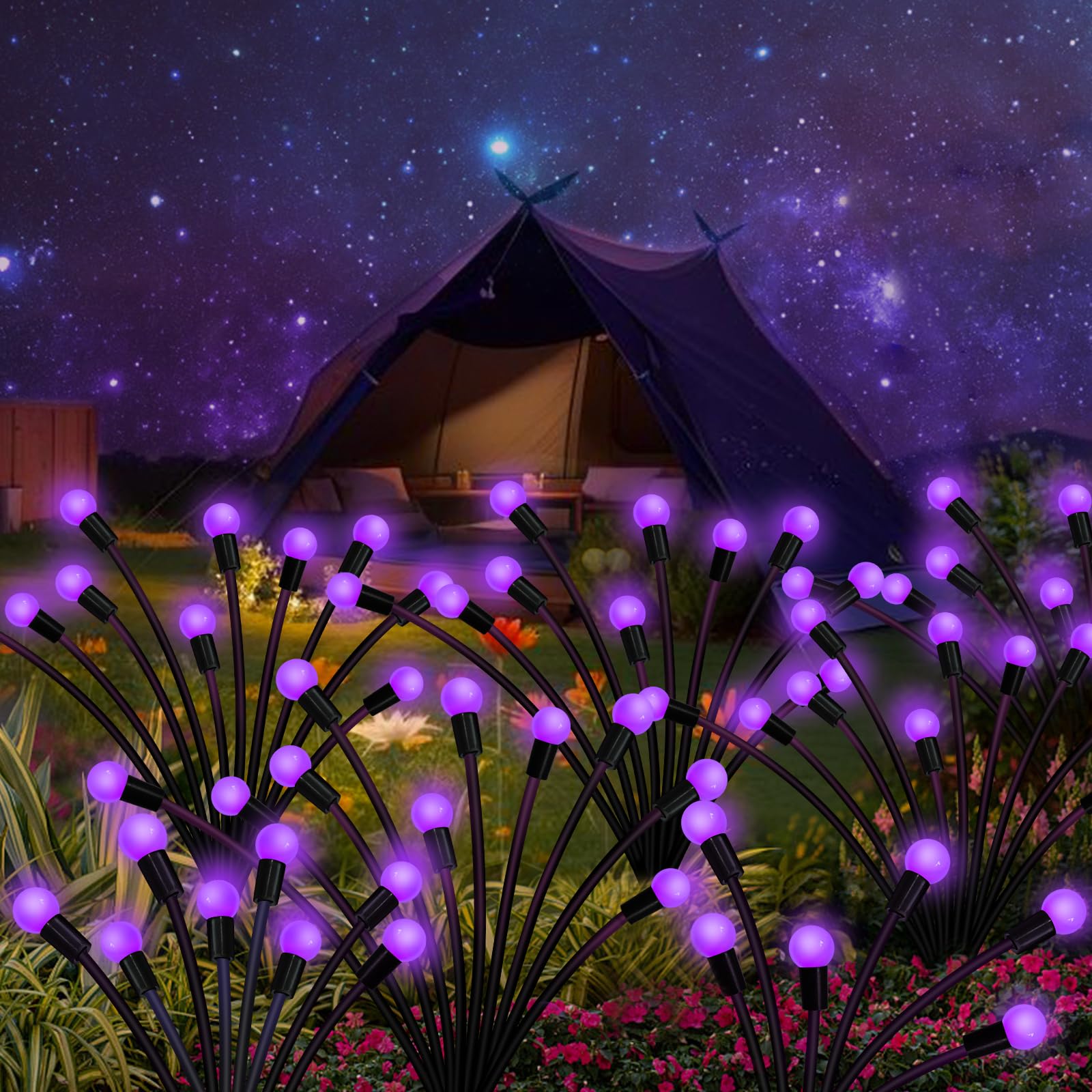 Solar-Gartenleuchten für den Außenbereich, 2 Stück, verbesserte 10 LED-Solar-Lichter, Glühwürmchen-Lichter, wasserdicht, für Außenbereich, Hof, Terrasse, Gehweg, Halloween, Weihnachtsdekoration