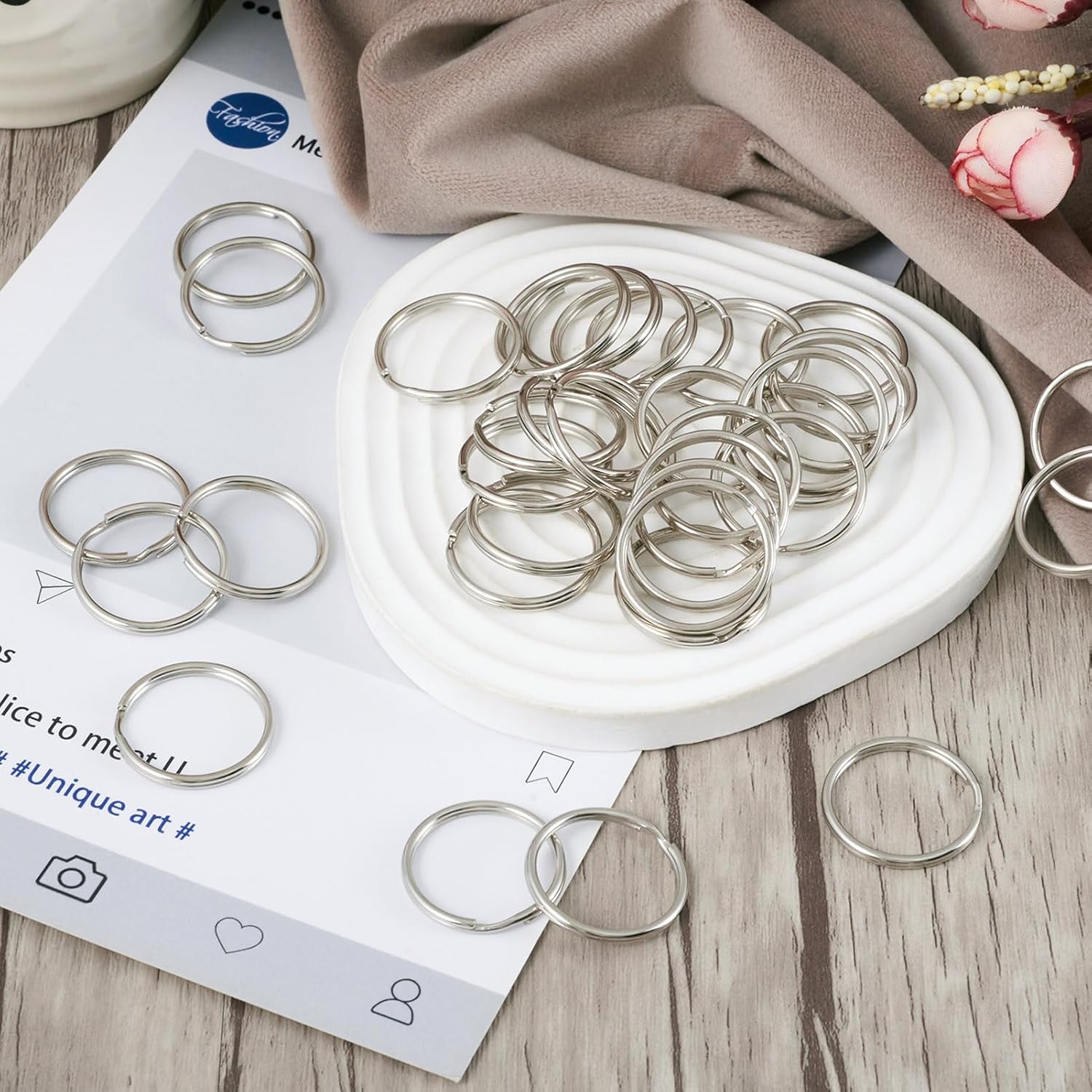 Craftdady 1000Pcs Round Split Key Ring Connectors 25mm 1 Inch Double Loops Metal Flat Key Chain Rings for Jewelry Making Car Home Key Organization