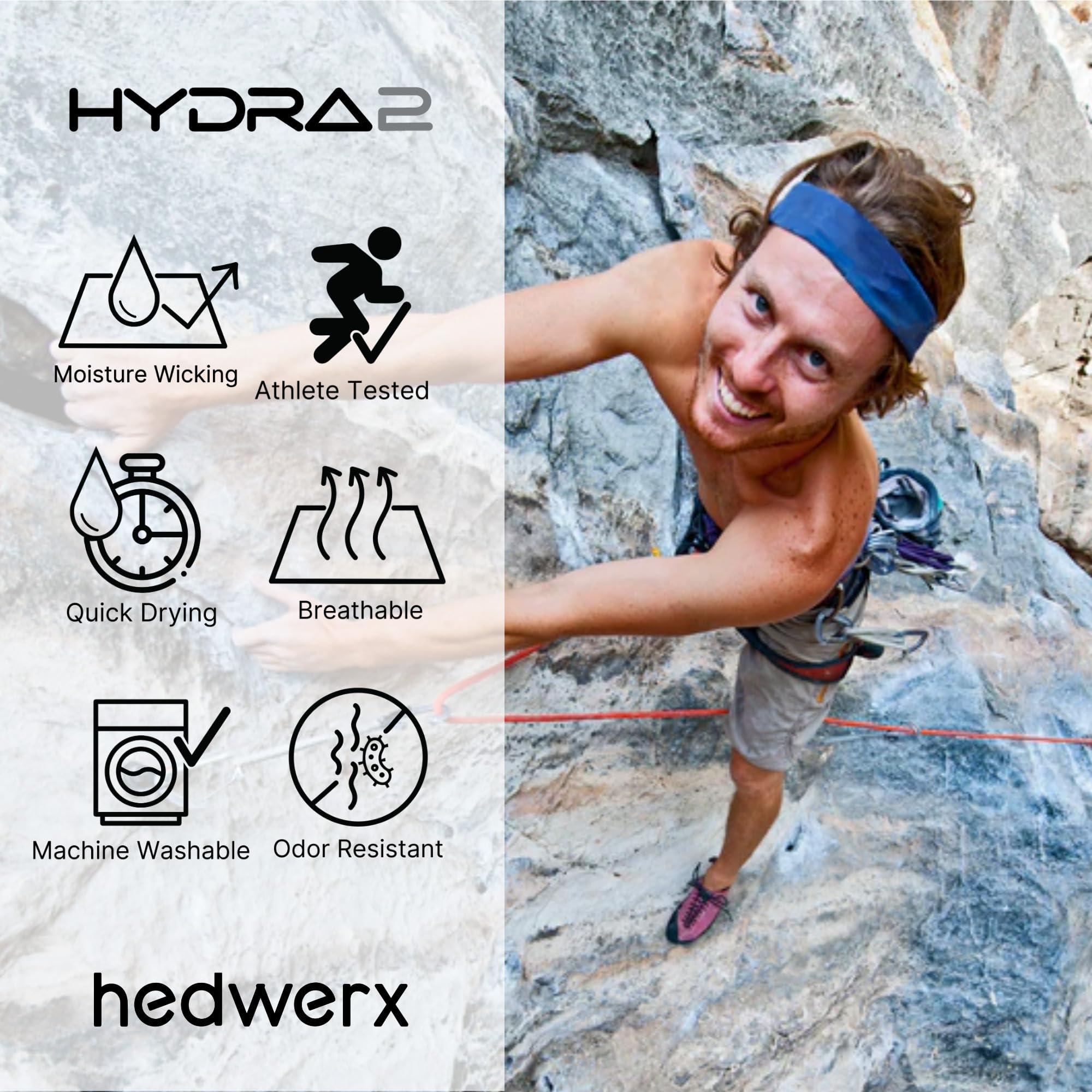 Hydra2-5.1 cm Diadema deportiva – Cero sudor en los ojos, absorbe la humedad, antideslizante, el cabello se mantiene en su lugar, banda deportiva para el sudor para hombres y mujeres