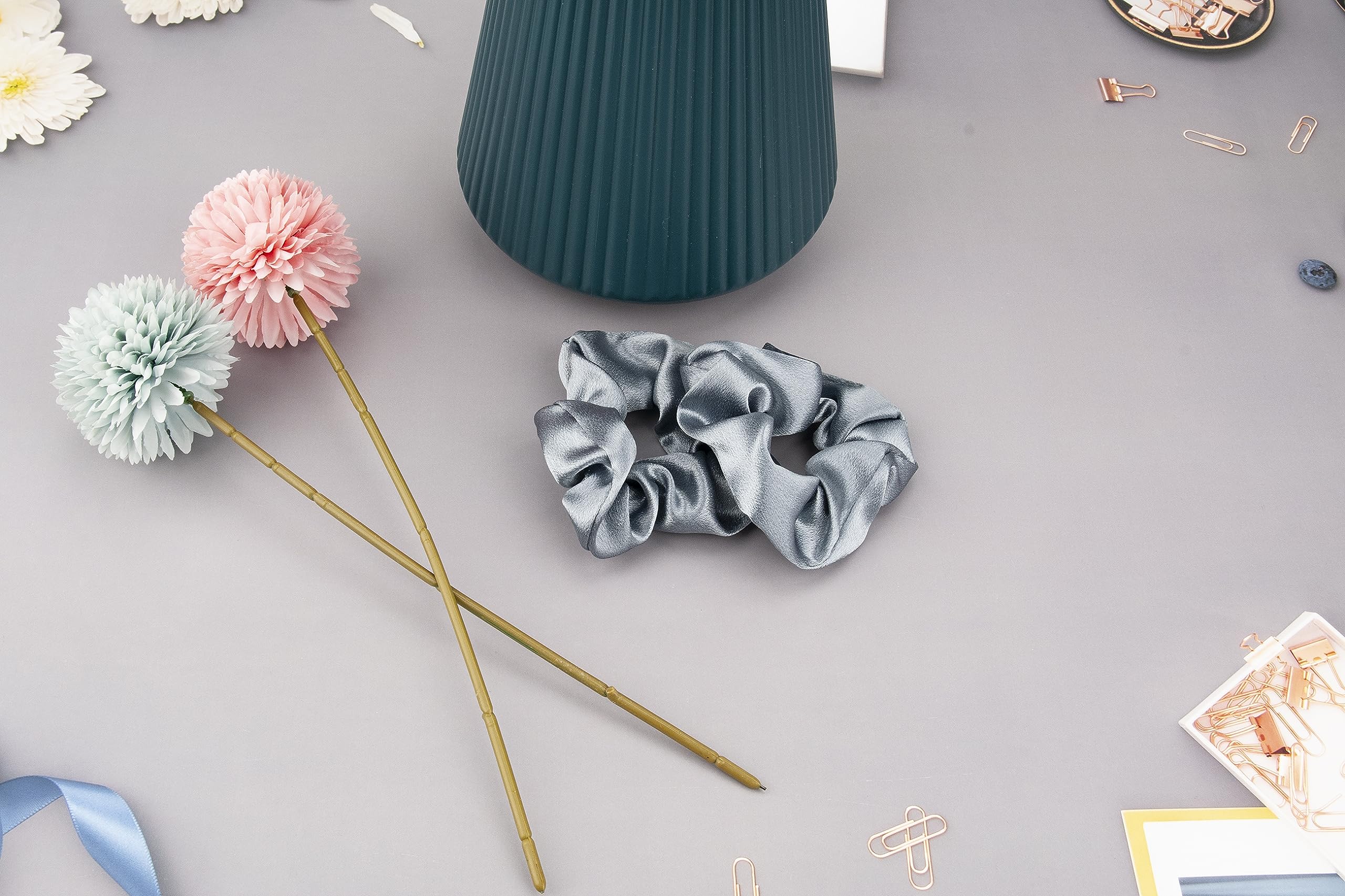 5 Scrunchies In Seta Satinata Per Capelli - Morbidi Elastici Con Fiocco