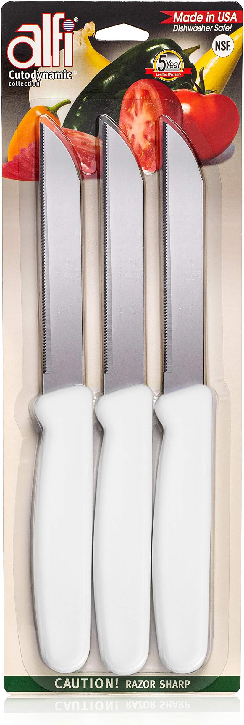 All-Purpose Knives Aerospace Precision Pointed Tip - Home And Kitchen Supplies - Serrated Steak Knives Set | Made in USA (Classic White)