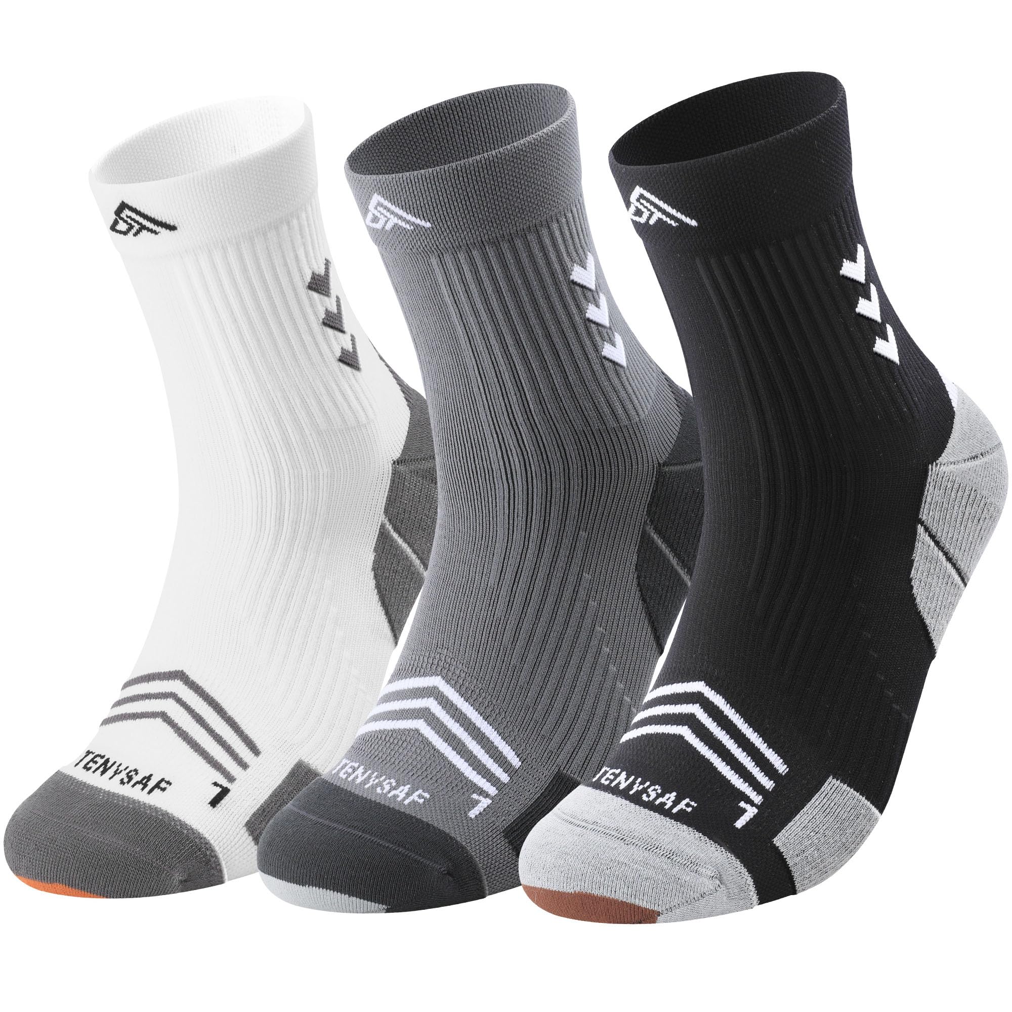 Lounwee Men's A-White Grey Black Compression Running Socks Wo: Anti-Blister Compression Socks 3 Pairs Sports Socks For Hiking Basketball Running, 46-49