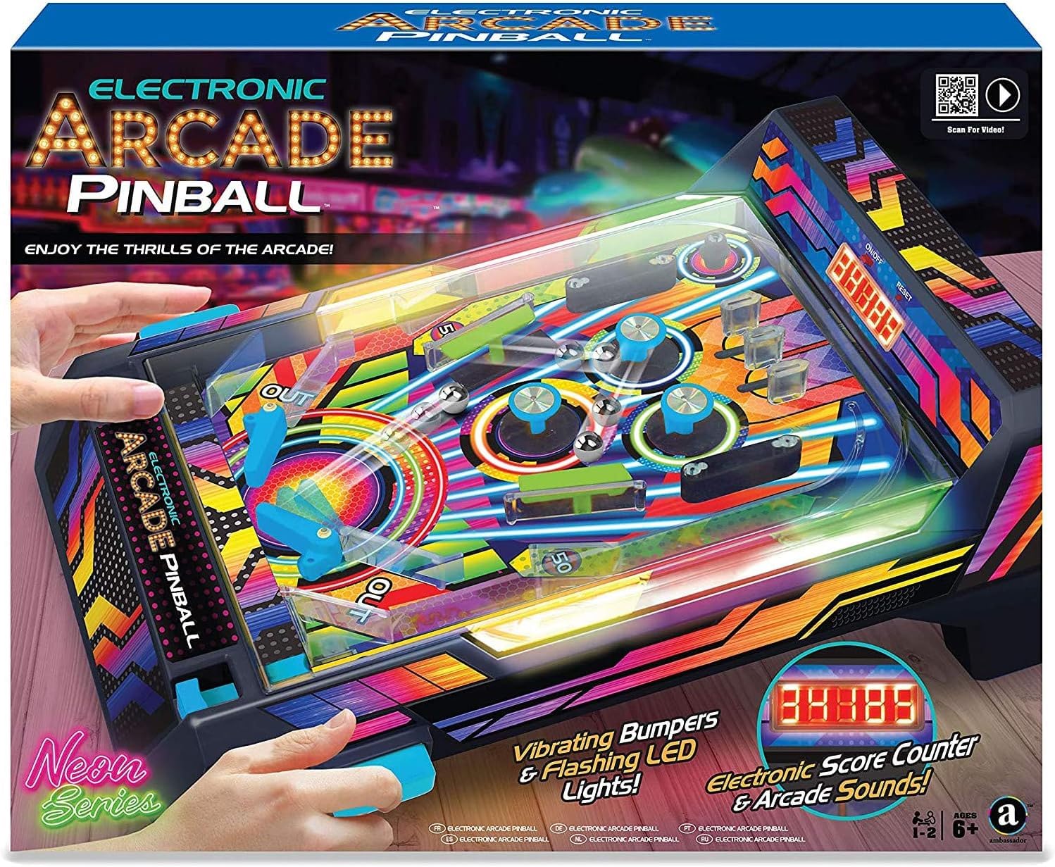 Electronic Arcade Jeu de Flipper de Table Jouet Interactif pour Enfant | Effets sonores et lumineux, bumpers vibrants, affichage du score LED - jeu d'arcade classique - cadeau interactif enfants