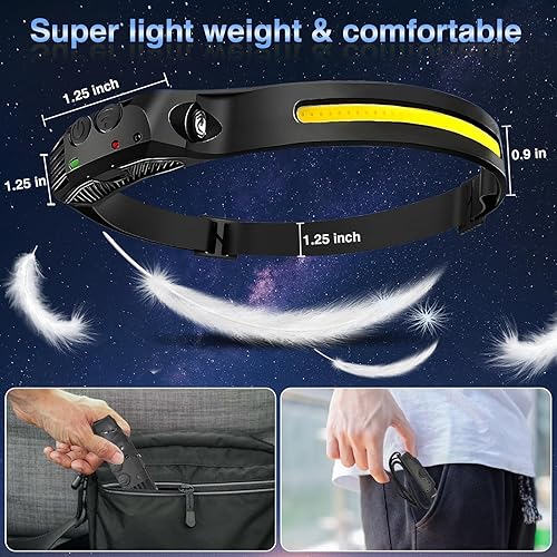 Miniatura 2 de Paquete de 3 faros recargables, lámpara LED recargable, sensor de movimiento alimentado por batería de 2000 mAh, 5 modos, faros superbrillantes para