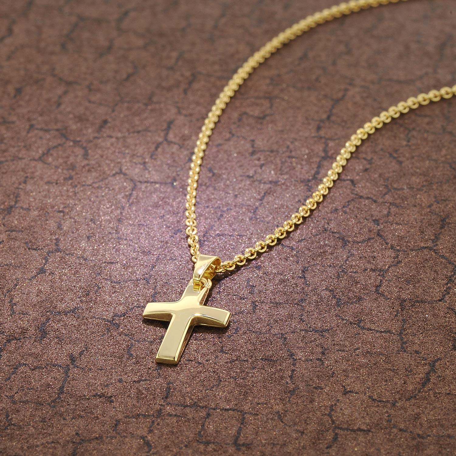 trendor Kreuz Anhänger für Kinder Gold 333 + Halskette Silber vergoldet | Kinder-Schmuck, Kreuzanhänger aus Echtgold für Mädchen und Jungen, Geschenkidee,
