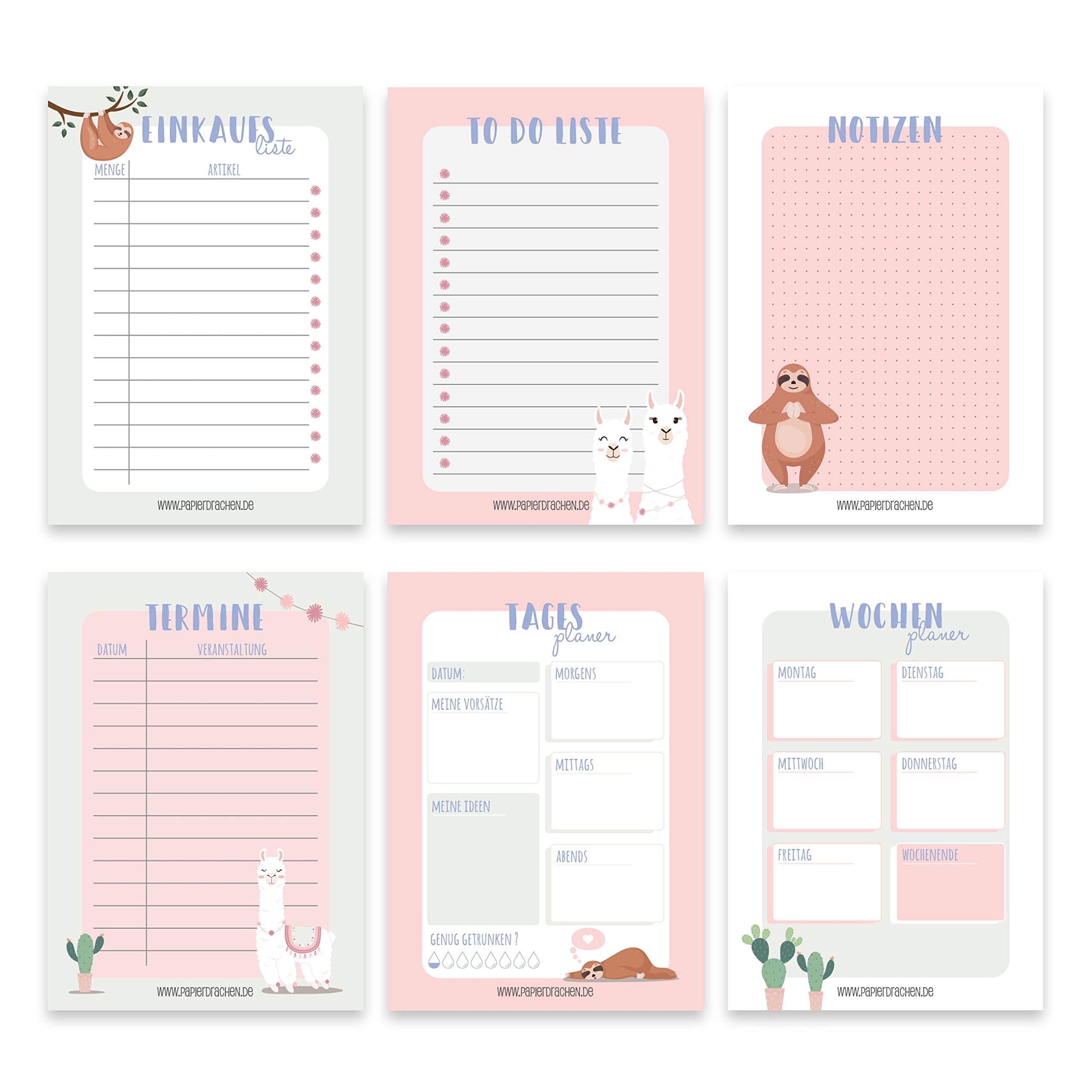 Papierdrachen 6 notepads for appointments weekly planner, daily planner, to do list, shopping lists