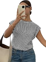 Women's Striped Round Neck – Cap Sleeve Summer Casual Top Tee | Summer Tops for Women | Tank Top Loose Fit
