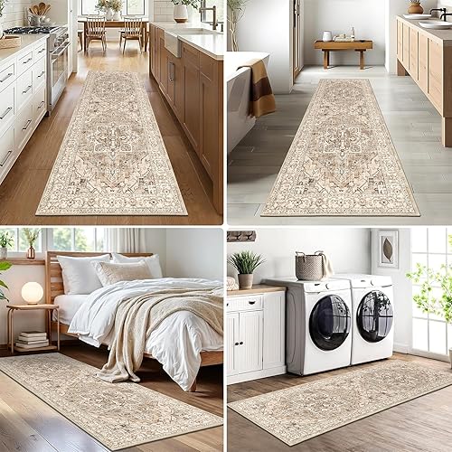 Miniatura 6 de Pauwer Alfombra de pasillo de 2 x 6 pies, suave, envejecida, lavable, antideslizante, no desprende pelusa, alfombra de área de cocina, alfombra