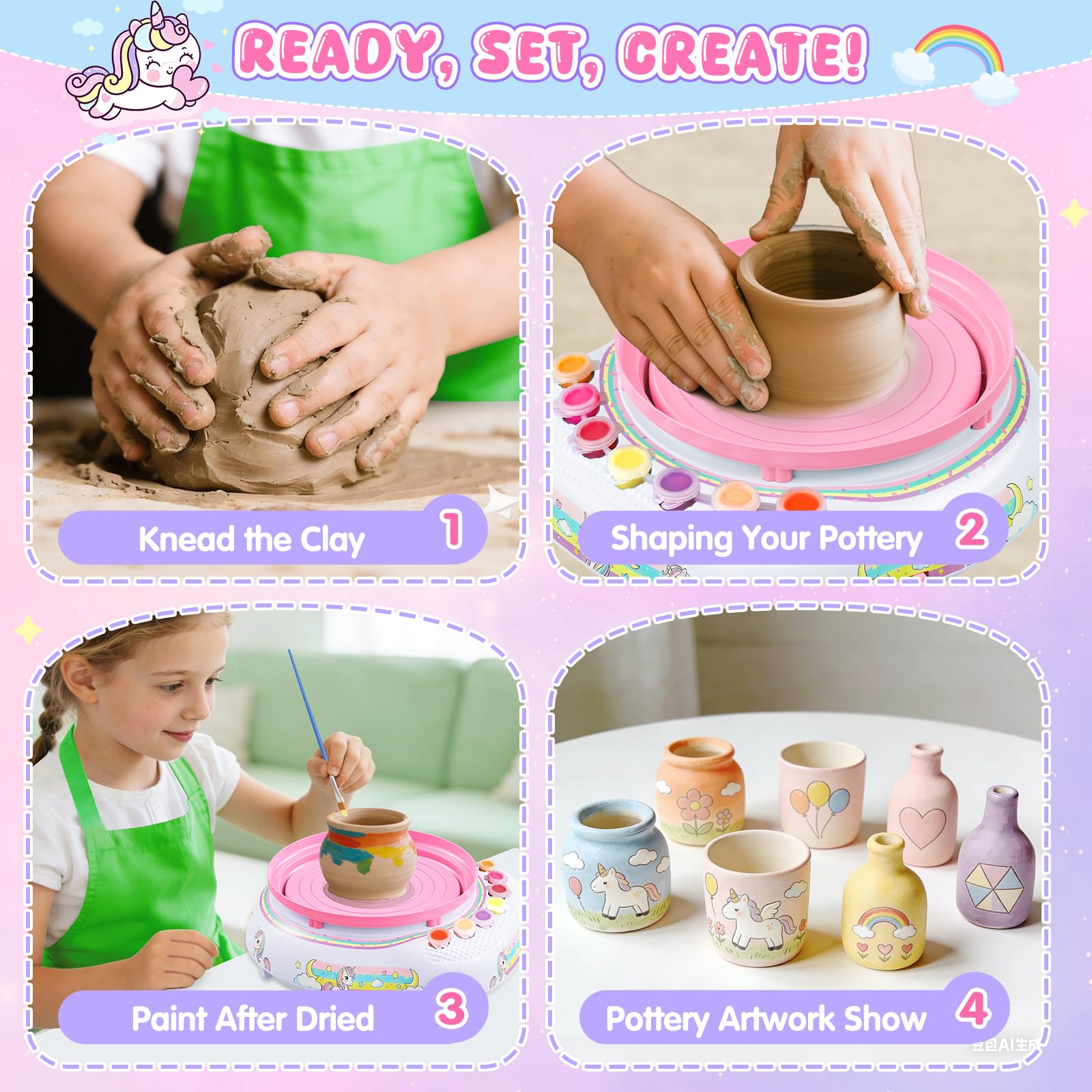 Tour de Potier Enfants 6-12 Ans Kit Complet DIY Débutants avec 3 Pâtes Auto-Durcissantes, Outils, Cadeau Anniversaire Garçons Filles Blanc