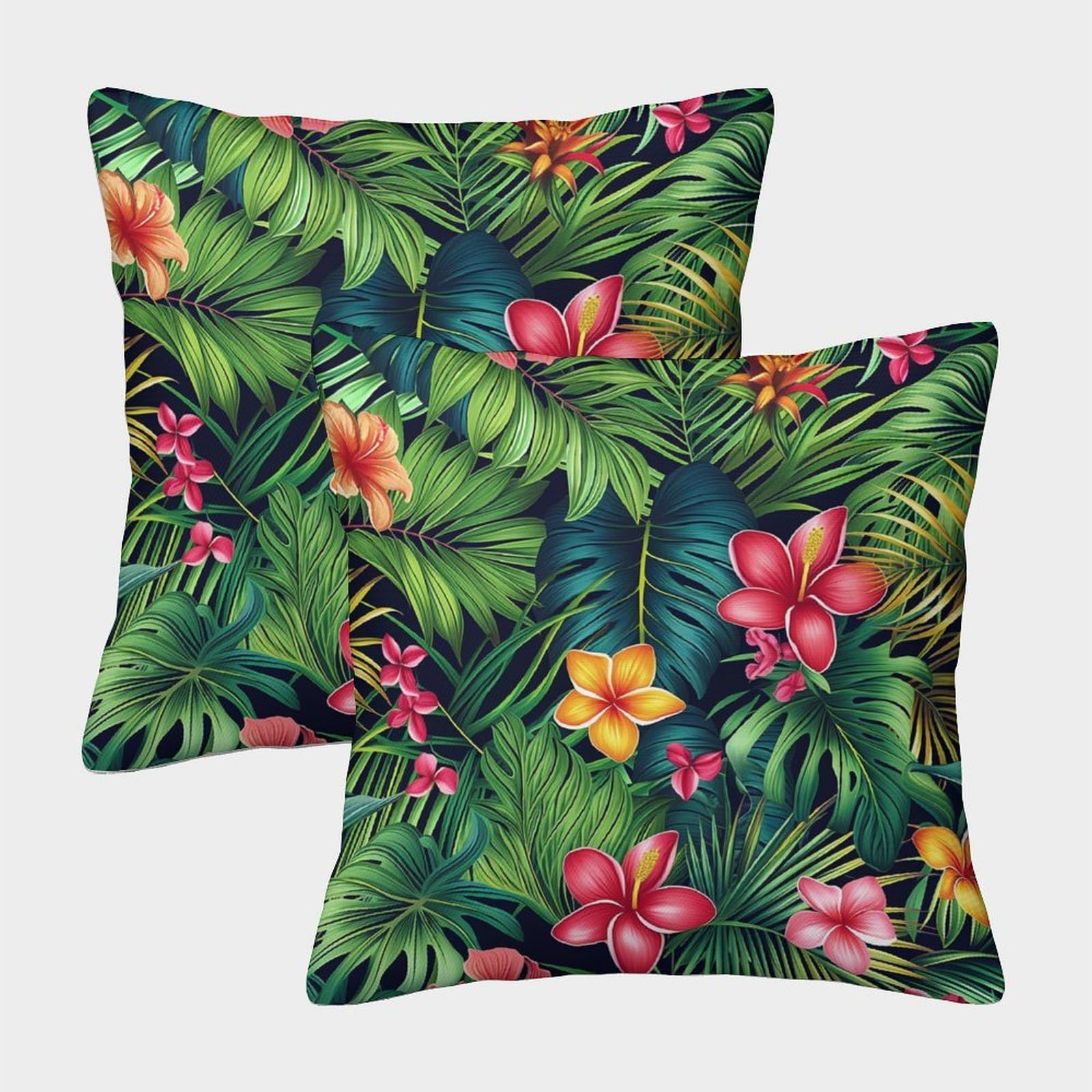 kaiyun 2 Pack Tropical Paradise,Leaves 3D Cushion Cover Pillow Cover Sofa Outdoor Decoration Square 45x45cm