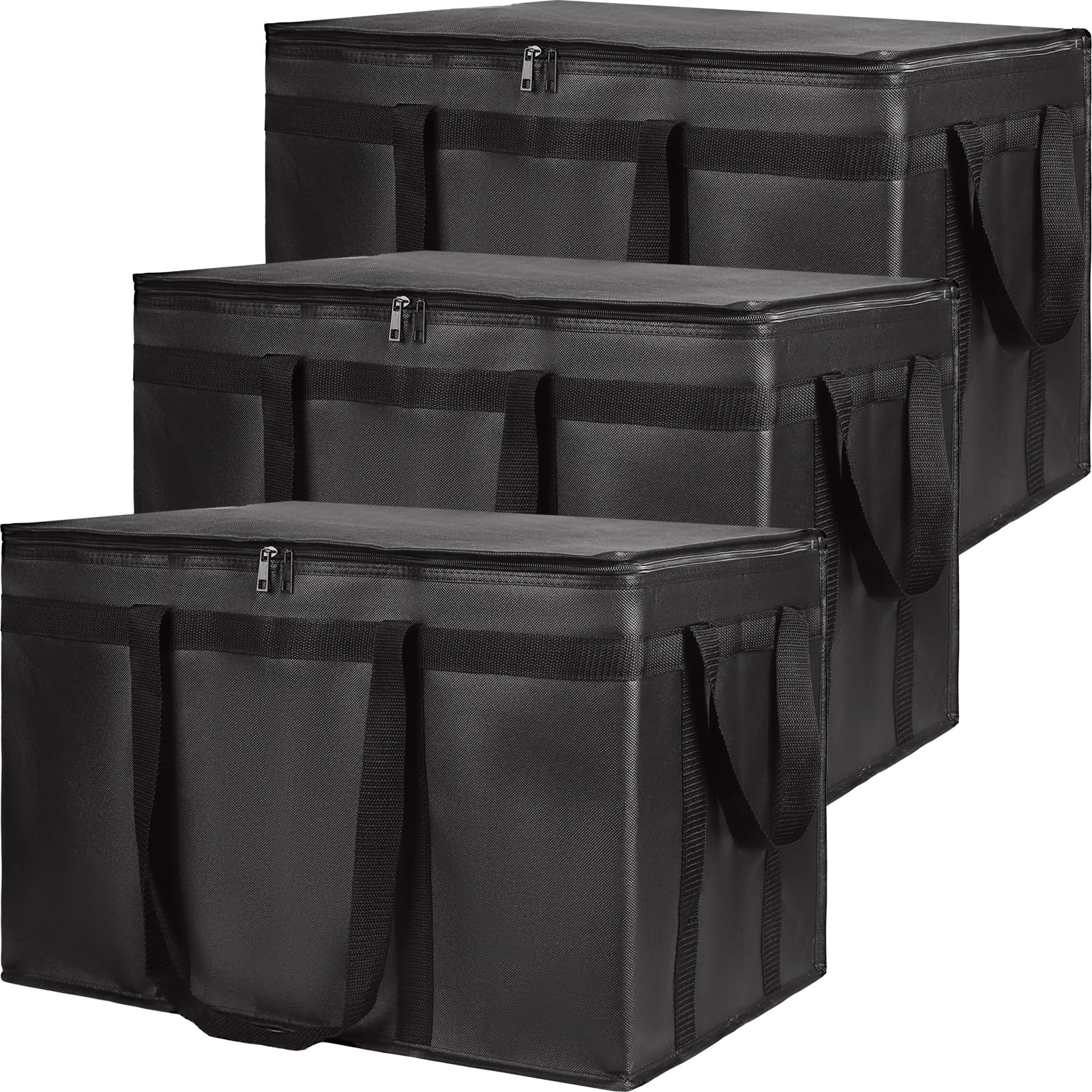 CIVJET Insulated Food Delivery Bag, XXXL Insulated Reusable Grocery Cooler/Hot Bags, Tote Bag for Shopping/Travel, Catering Bag 22x14x13, Black, 3-