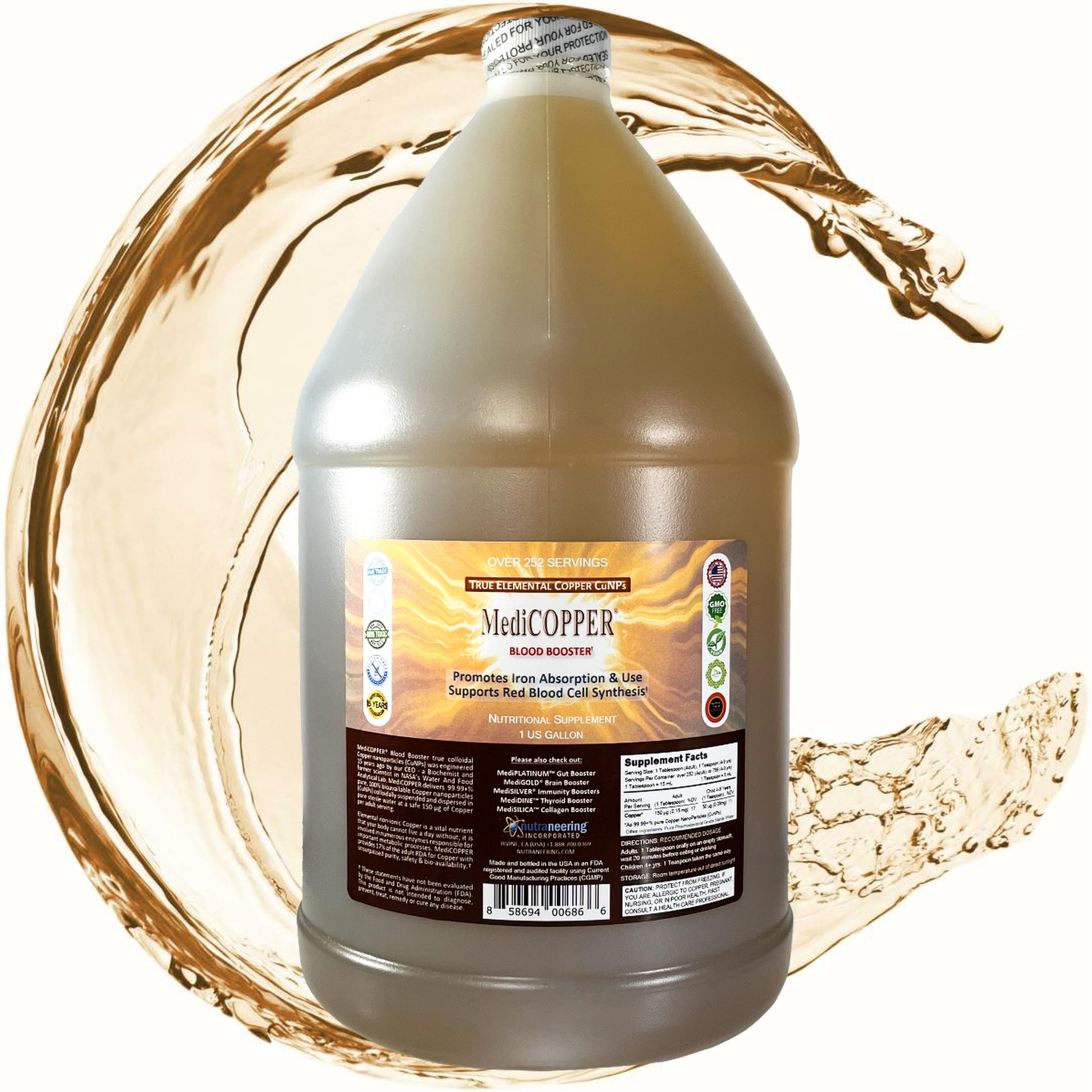 True Colloidal Copper Dietary Supplement - 1 US Gallon in Opaque BPA-Free Plastic Jug